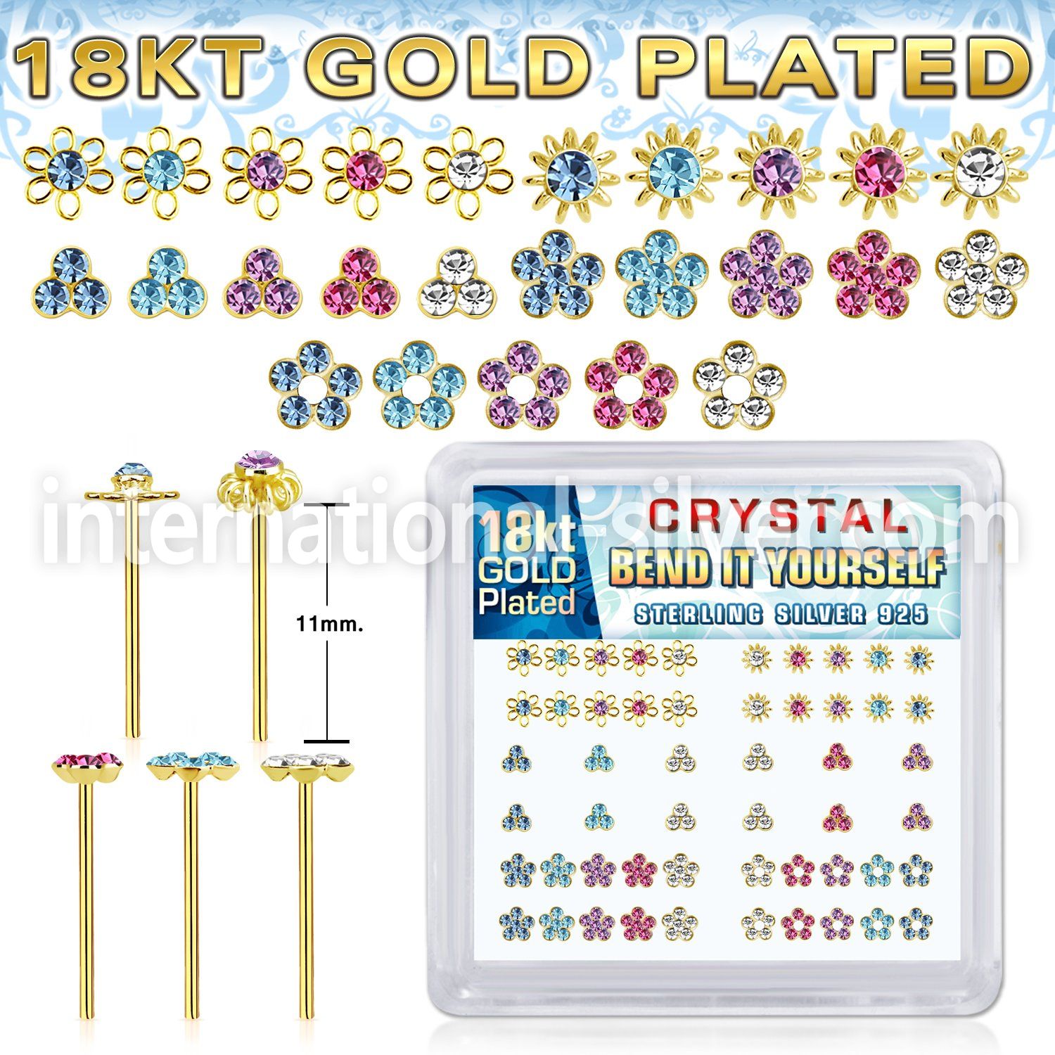 nybxm7mg 18k gold silver bend it to fit nosestuds 22g flower