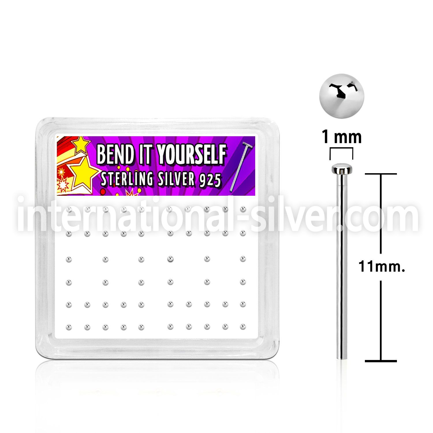nymx5 box w 52 pcs silver bend it nose studs w 1mm flat tops