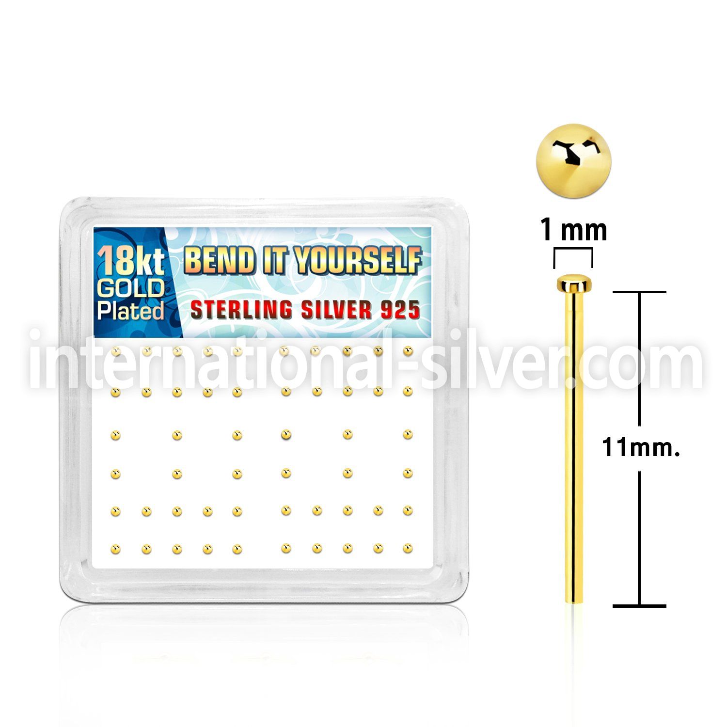 nymx5rg silver bend it nose stud w gold plating 1mm flat top