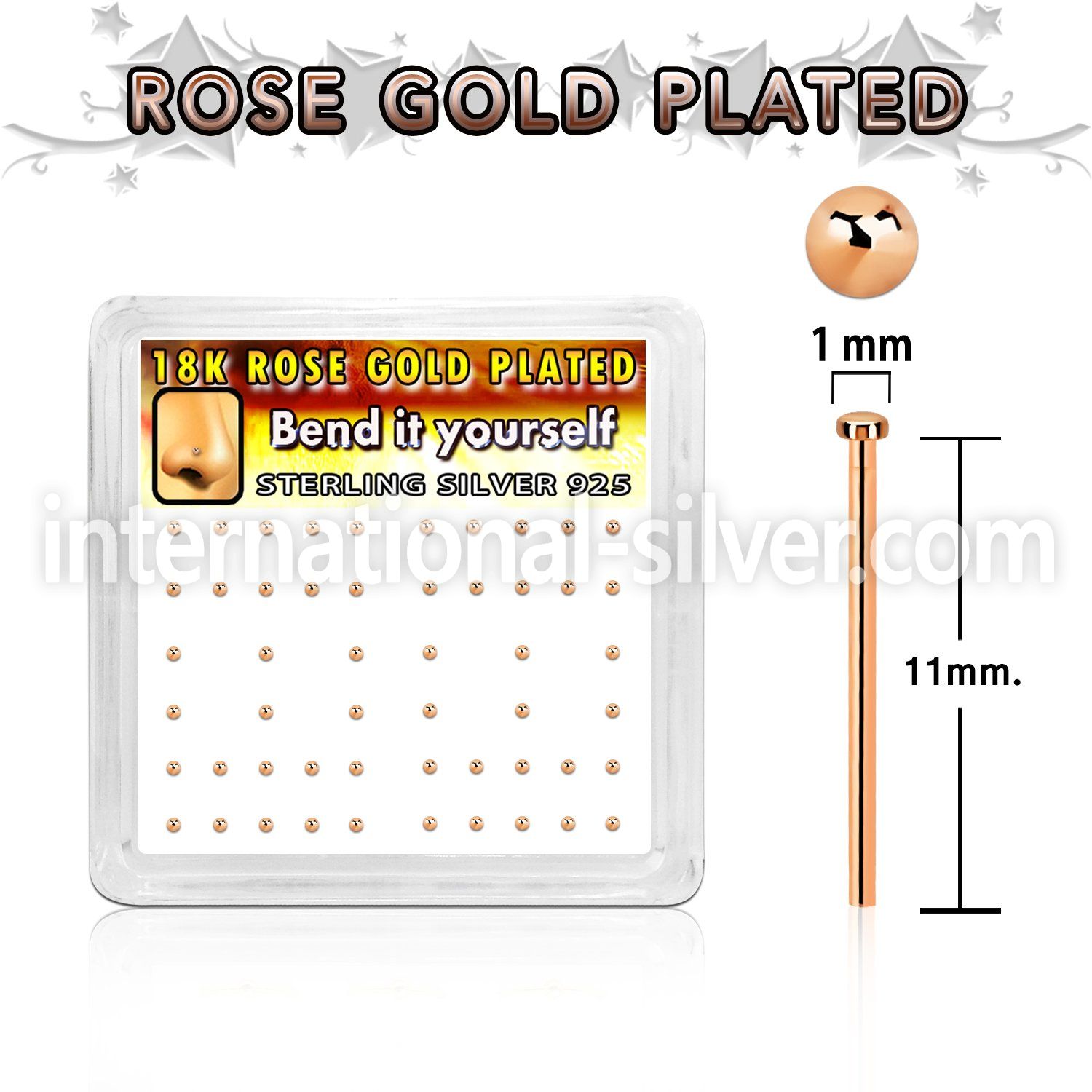 nymx5rs rose gold plated silver bend it nose stud 1mm flat top