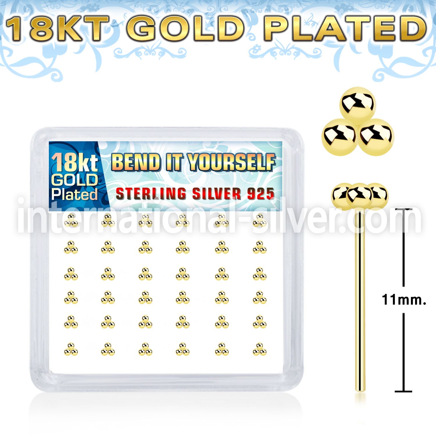 nytsv36g 18kt plating silver bend nose studs balls 36pcs
