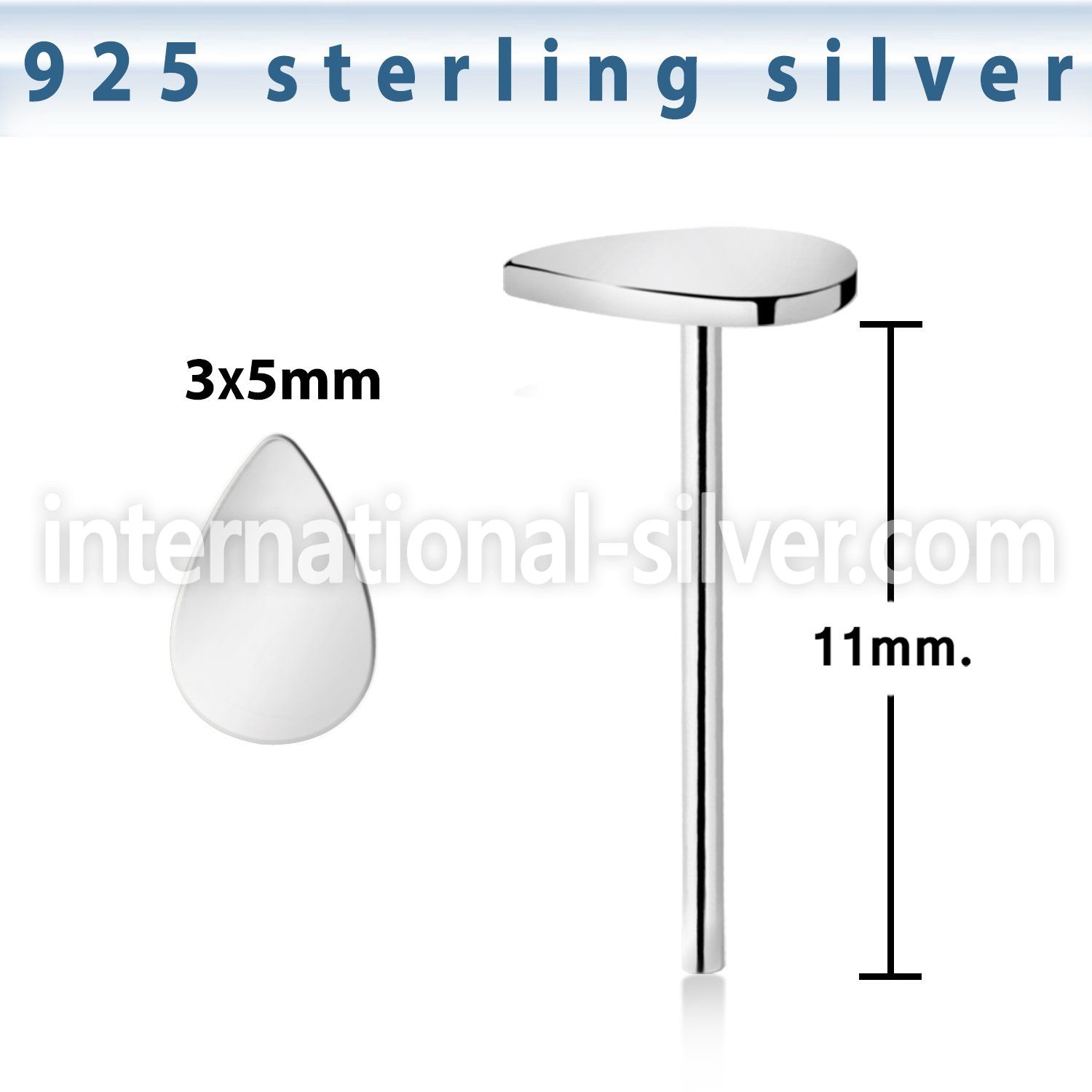 nyvdr sterling silver nose stud teardrop shaped top