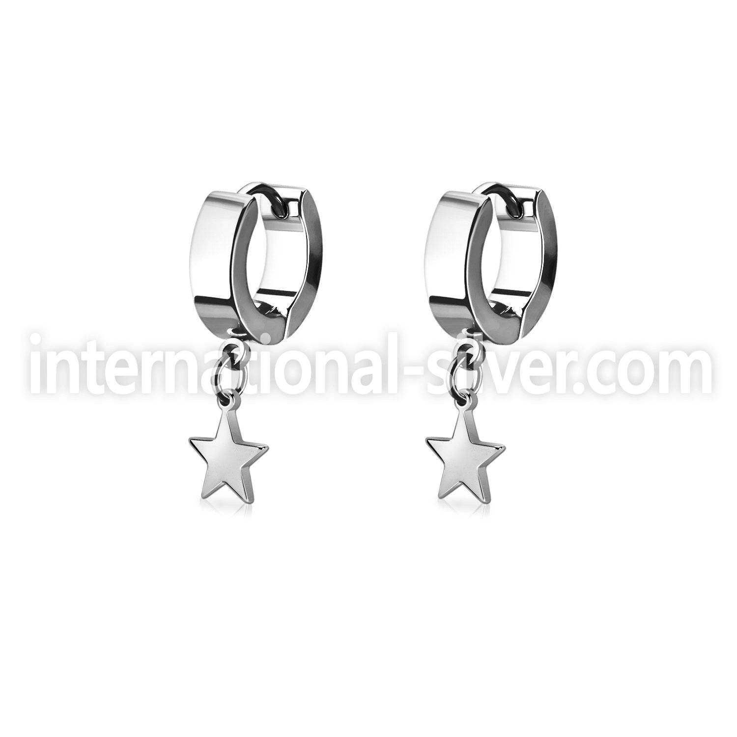 pair of steel huggies earrings w a plain steel star 