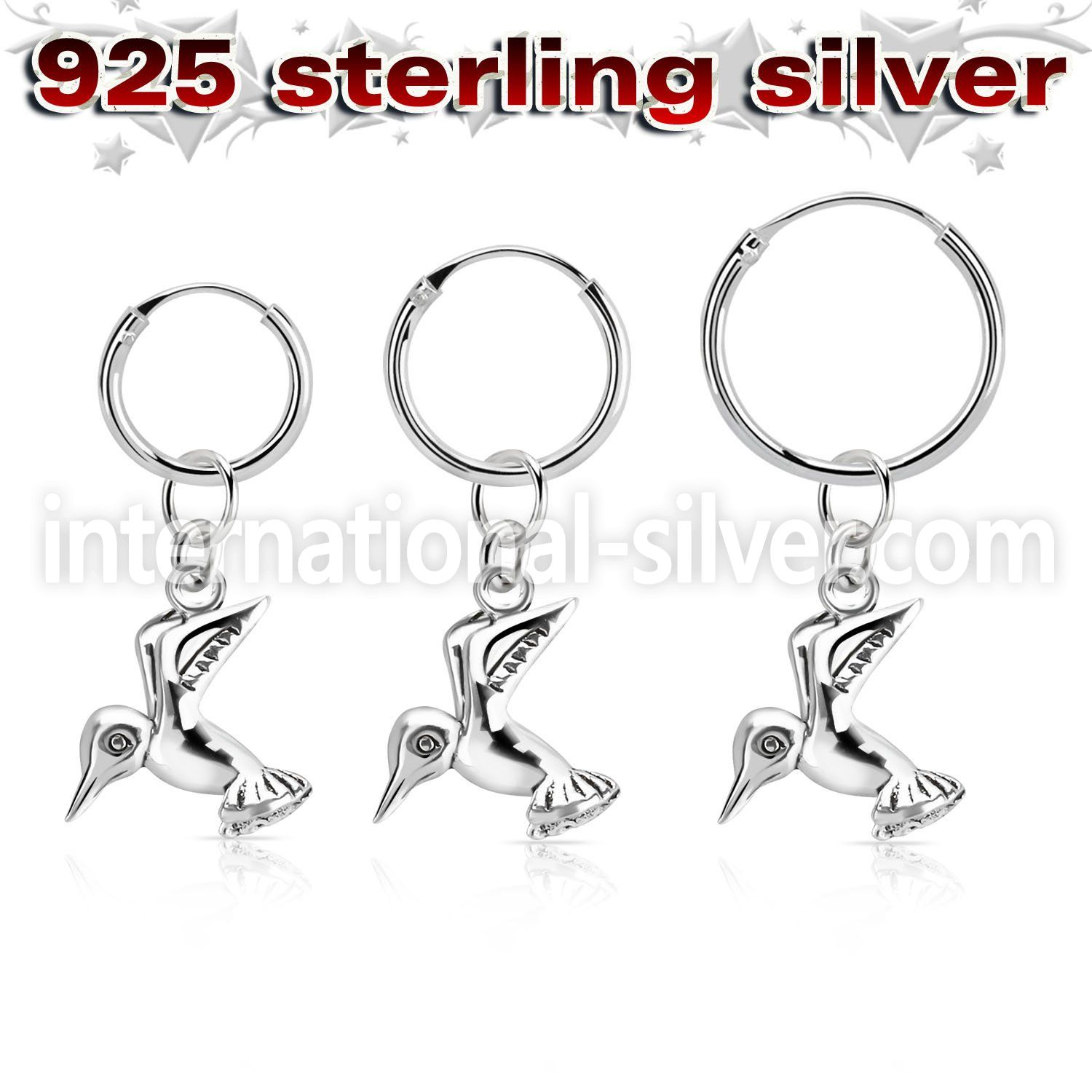 phod36 silver helix hoop earring w plain silver bird dangling