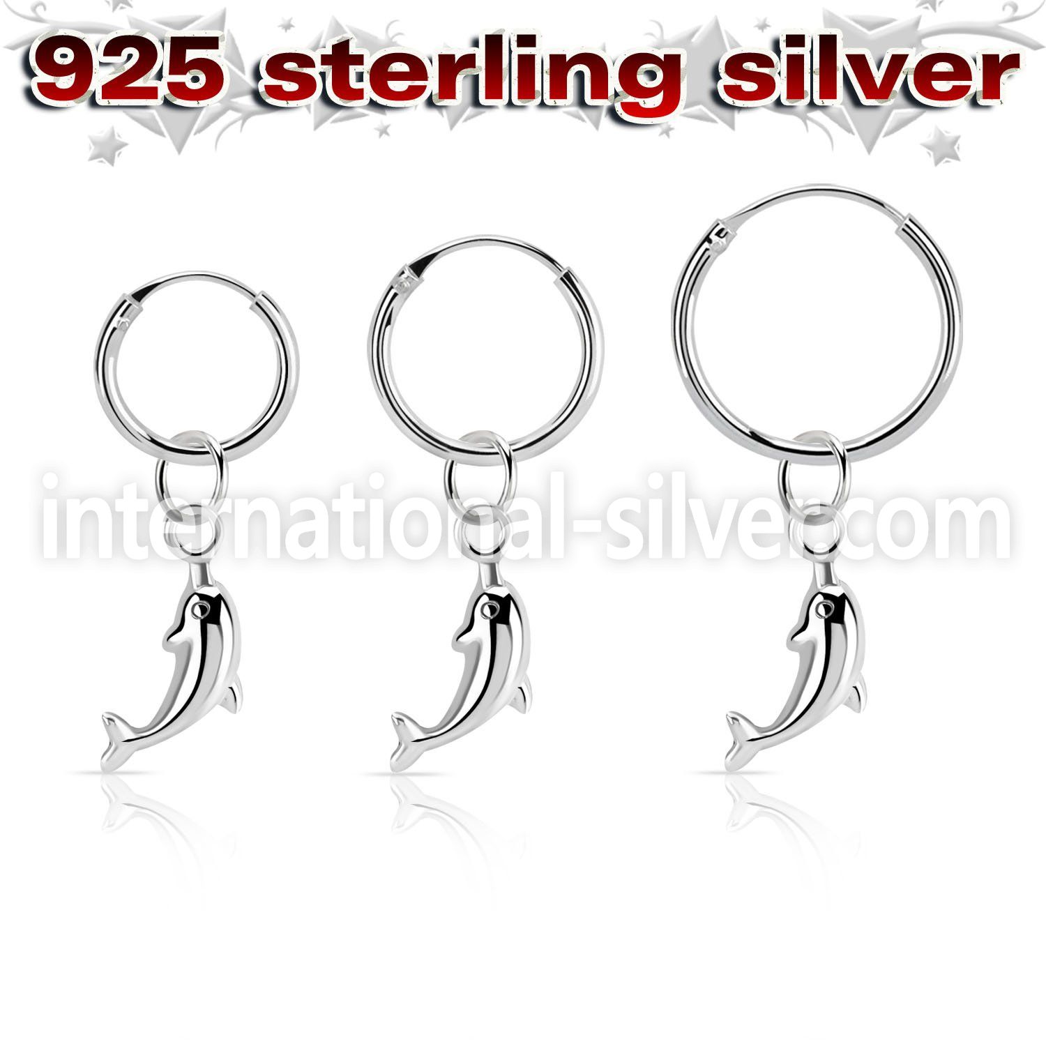 phod37 silver helix hoop earring w plain silver dolphin dangling