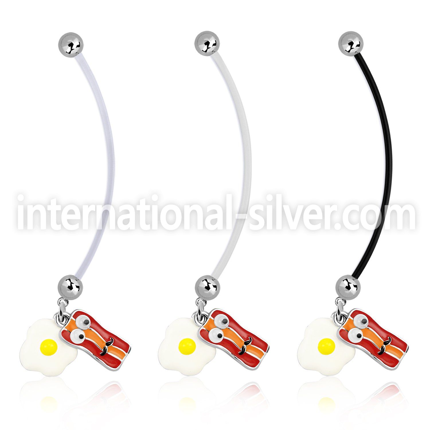 pnd645 pregnancy belly ring w bacon and eggs dangling 