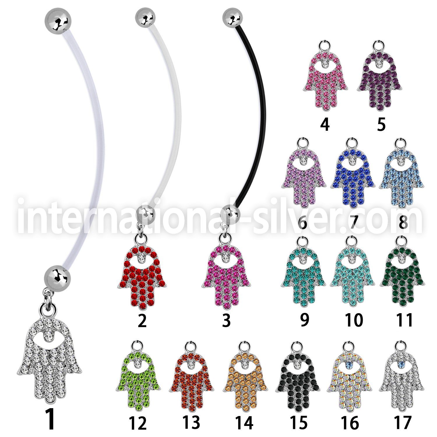 pnd668 pregnancy belly ring w dangling crystal studded hamsa 