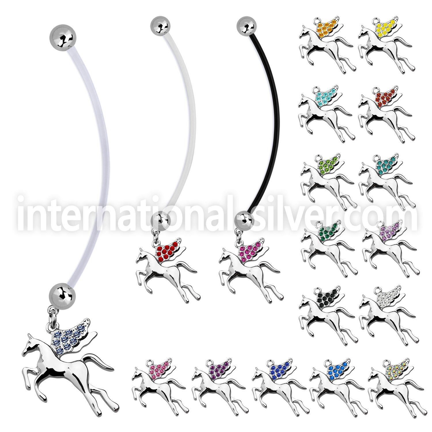 pnd675 pregnancy belly ring w dangling pegasus w crystal wings 