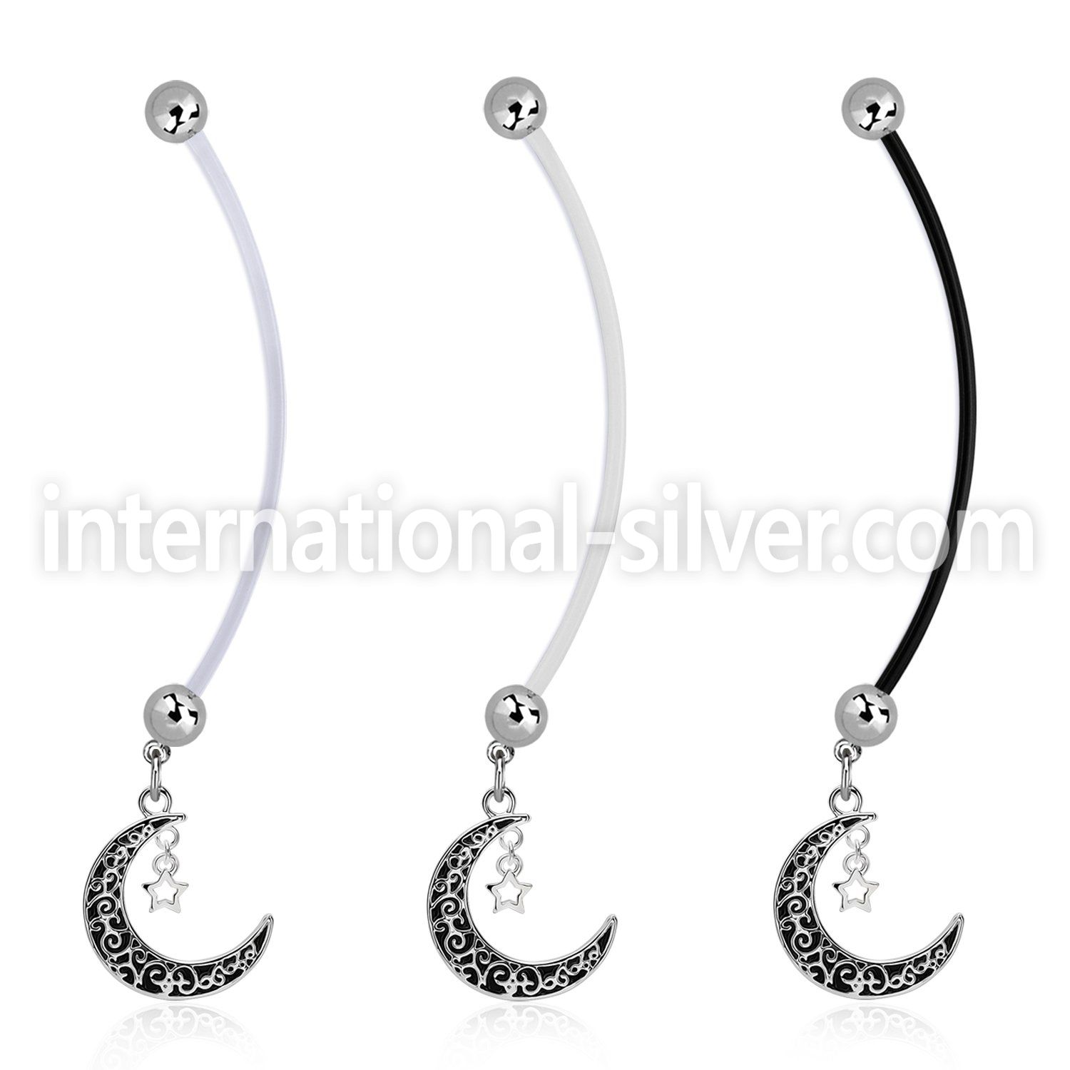 pnd730 pregnancy belly ring w dangling vintage moon w star 