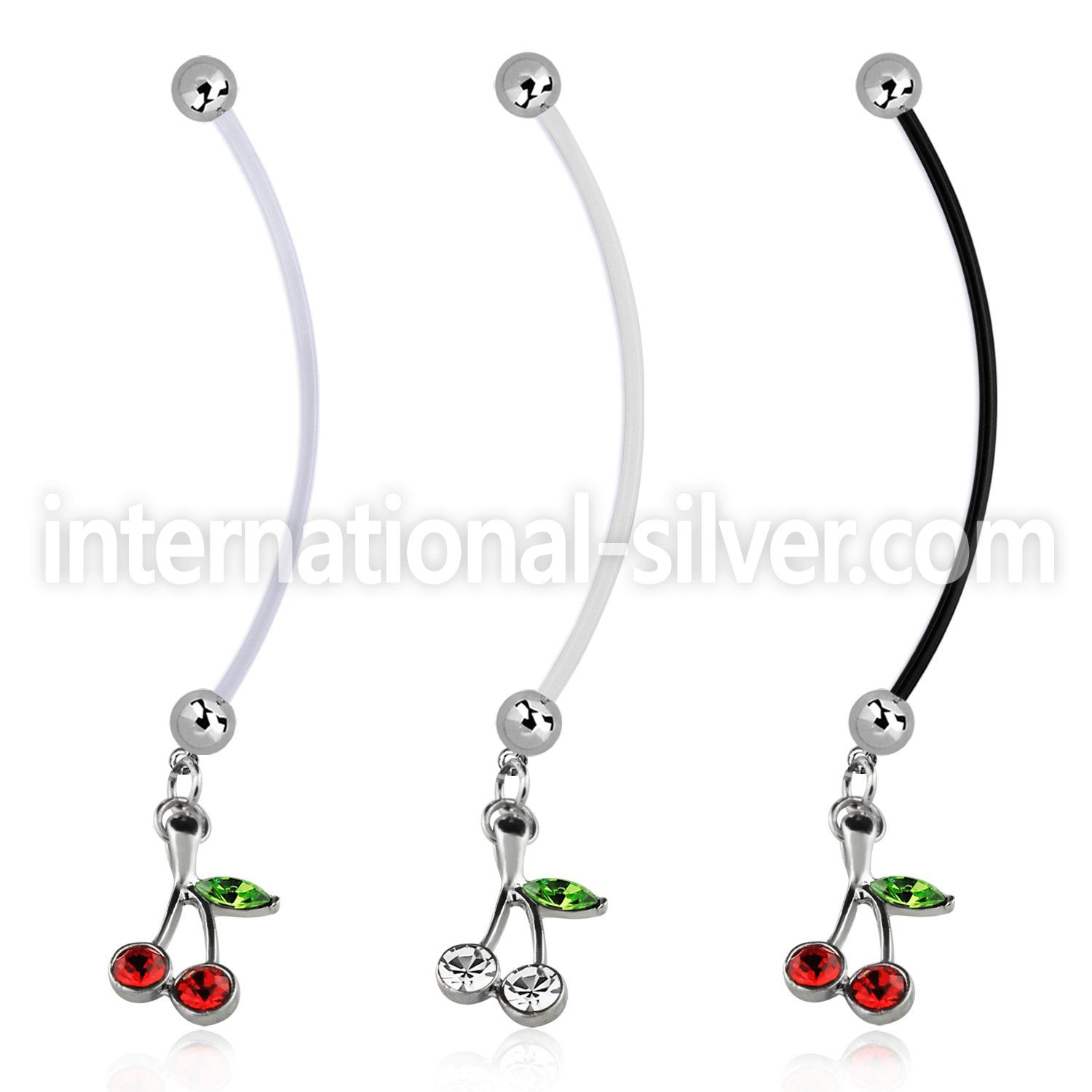 pndch10 pregnancy belly ring w dangling tiny crystal cherry 