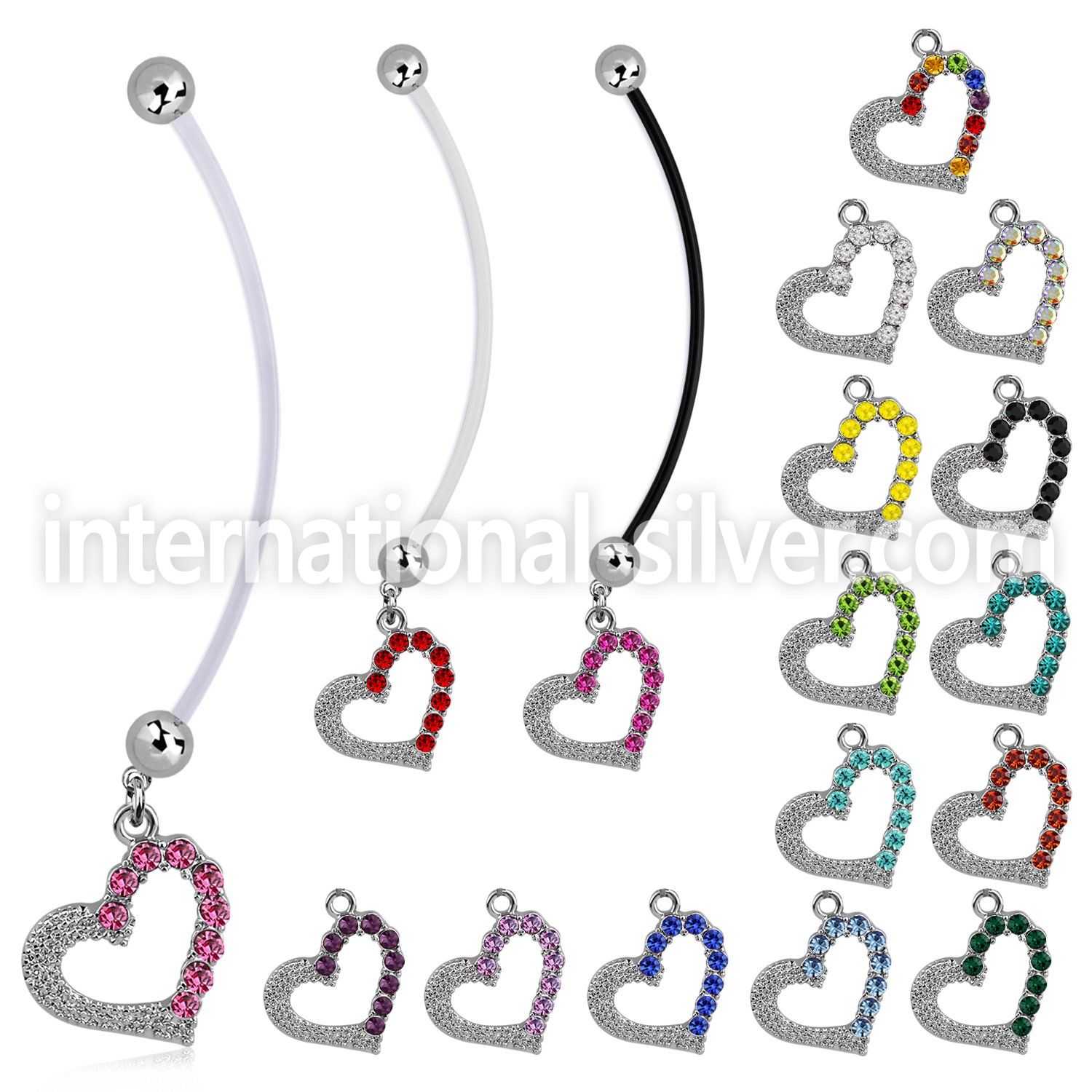 pndhrc4 pregnancy belly ring w dangling crystal studded heart 