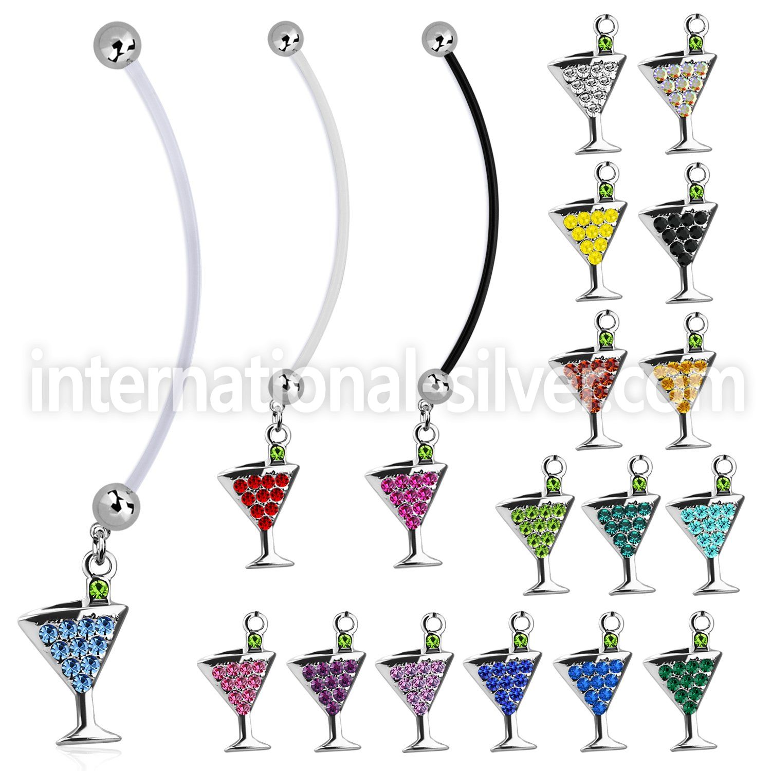 pndmar2 pregnancy belly ring w dangling crystal martini glass 