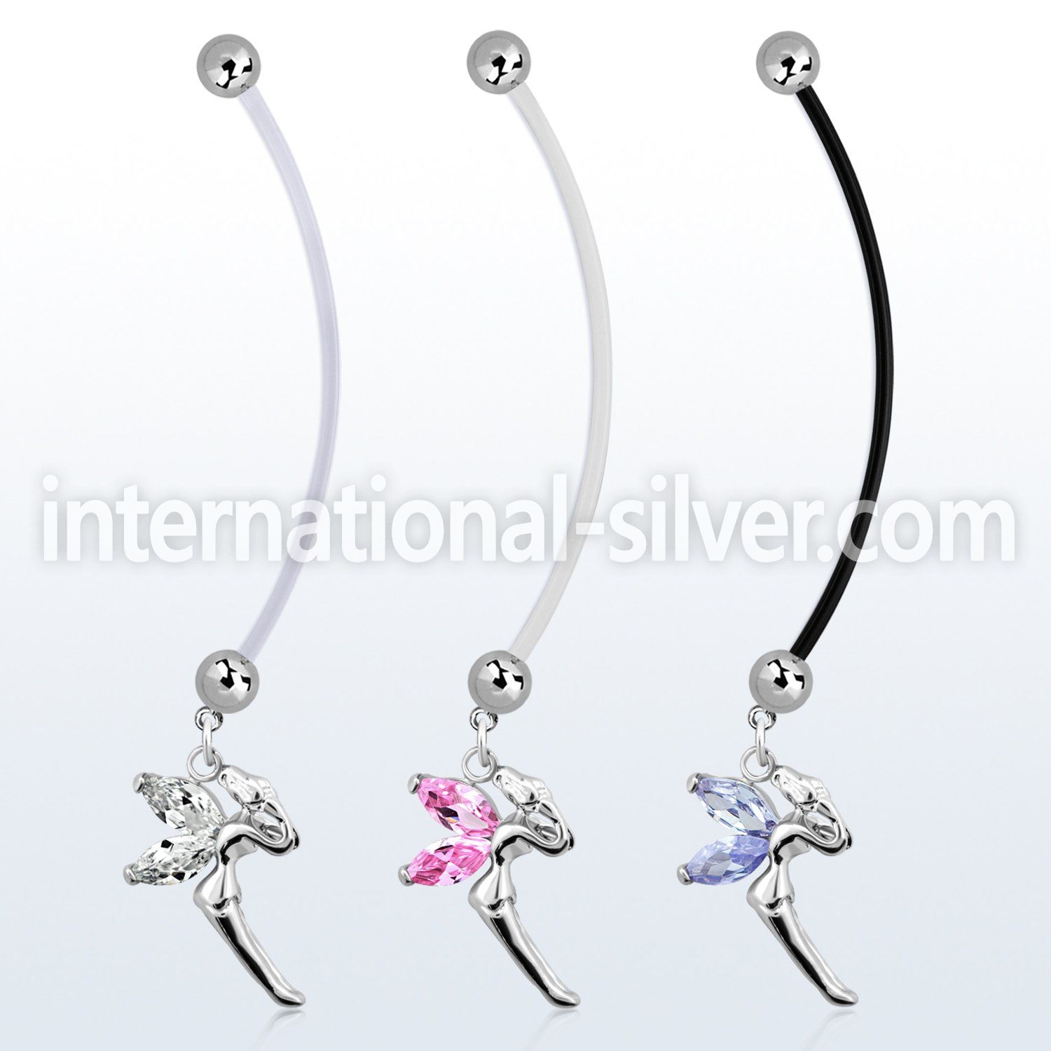 pndz103 pregnancy belly ring w dangling fairy w cz wings 