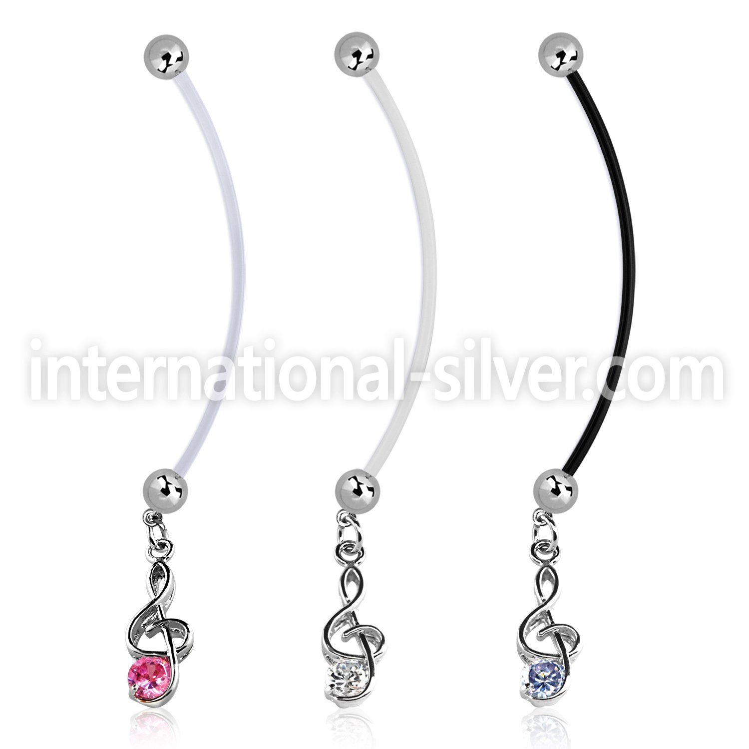 pndz370 pregnancy belly ring w dangling musical note w round cz