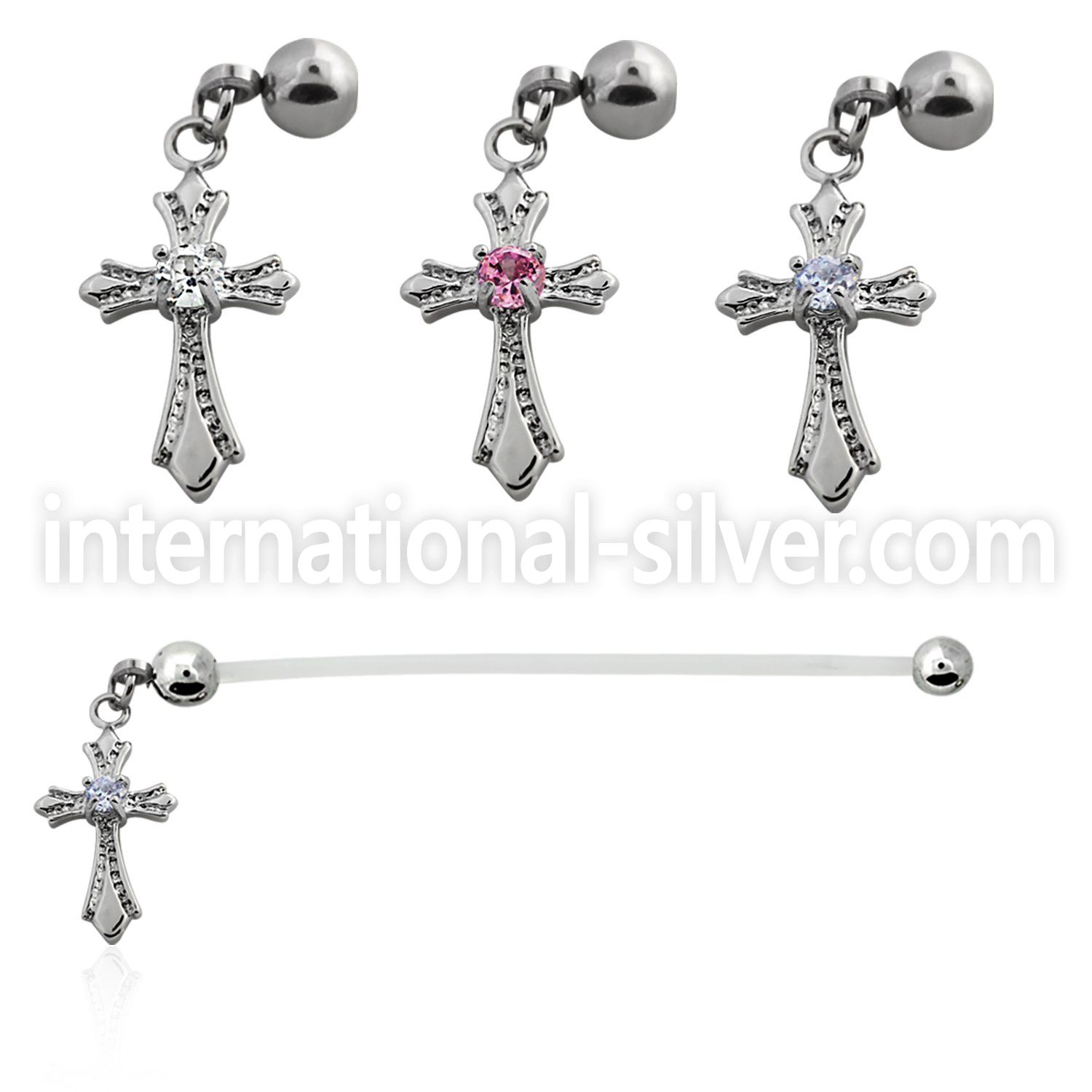 pndz379 pregnancy belly ring w dangling vintage cross w round cz