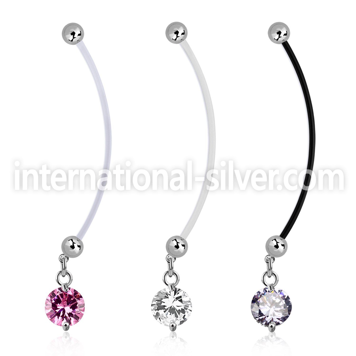 pndz383 pregnancy belly ring w dangling twin prong set 10mm cz 