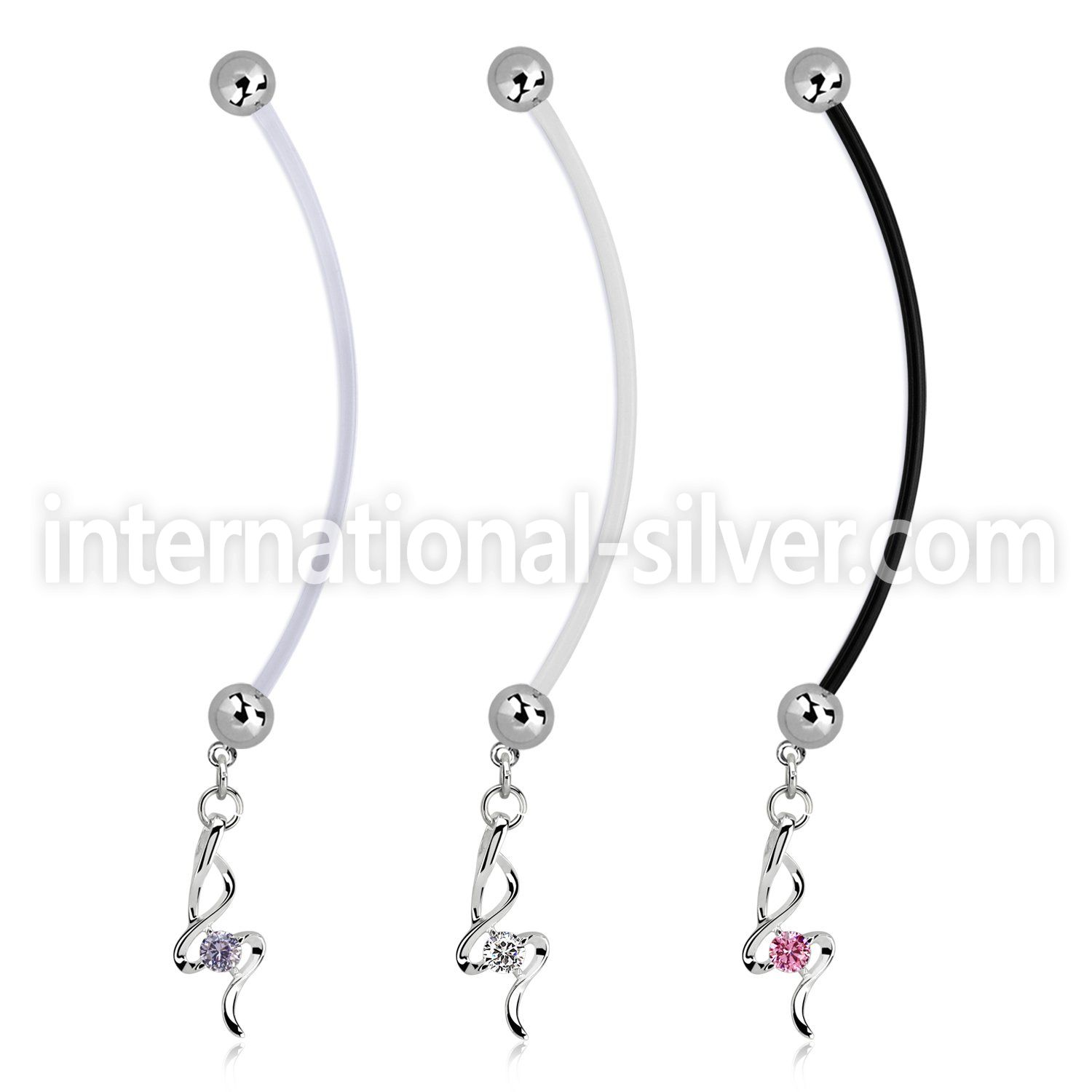 pndz410 pregnancy belly ring w dangling w a small prong set czs