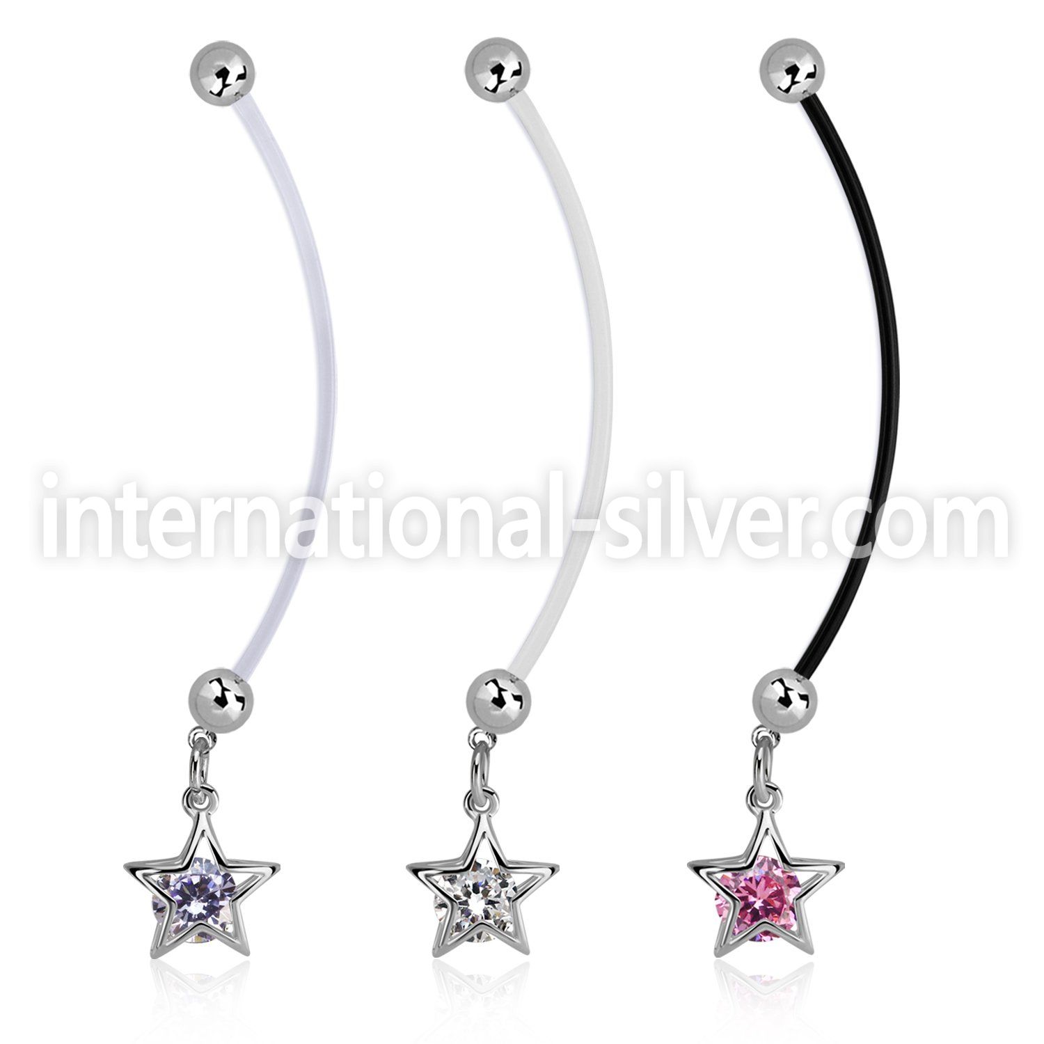 pndz414 pregnancy belly ring w dangling star w round cz