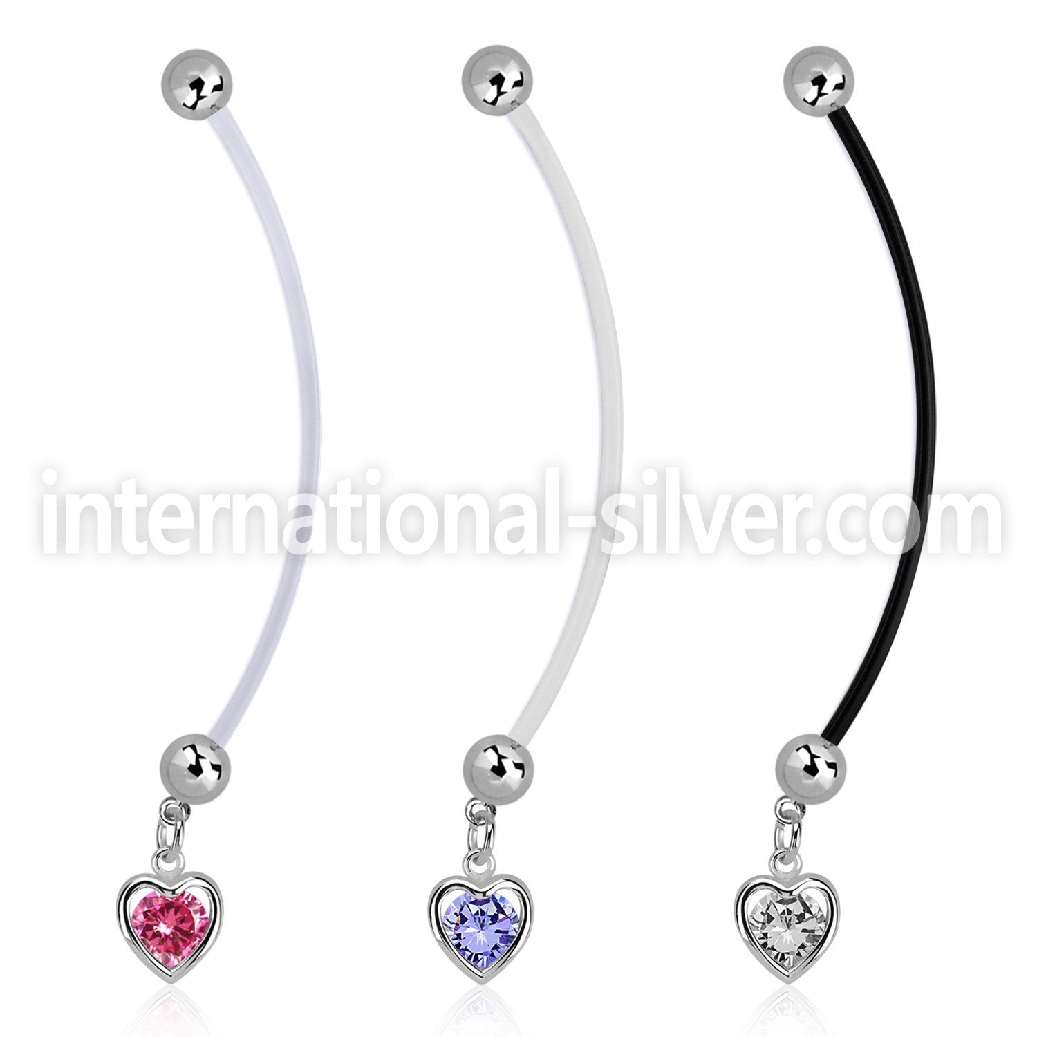 pndz419 pregnancy belly ring w dangling heart w round cz