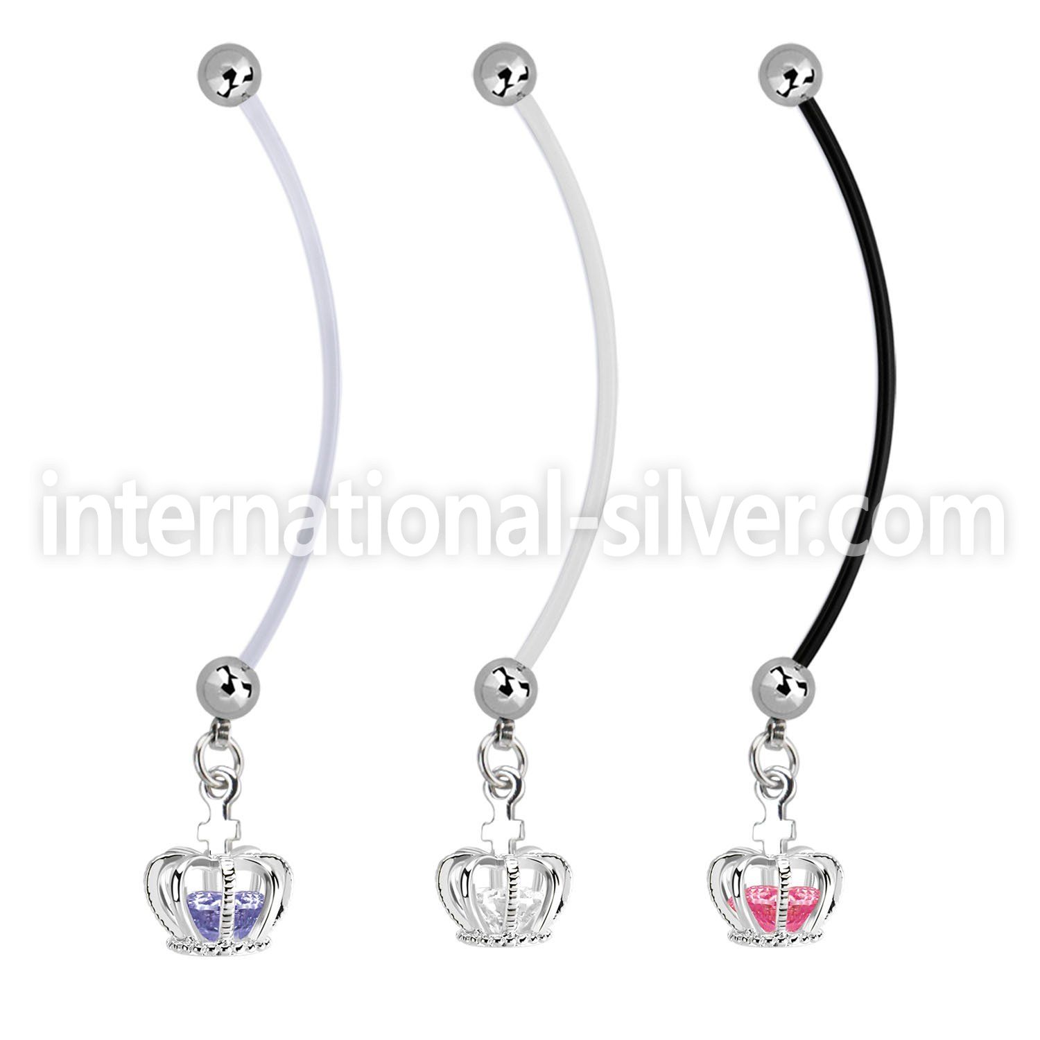 pndz590 maternity pregnancy belly ring w dangling crown w cz