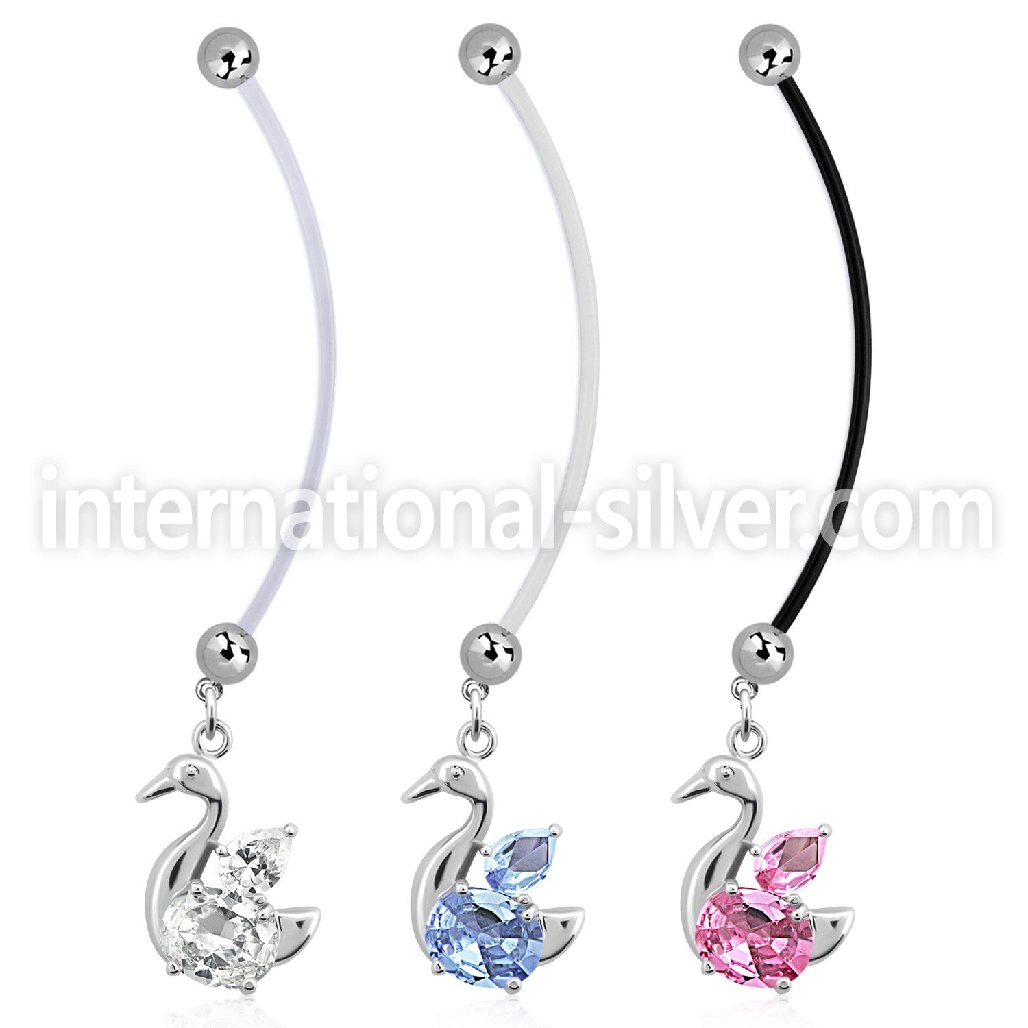 pndz89 pregnancy belly ring w dangling elegant swan w cz