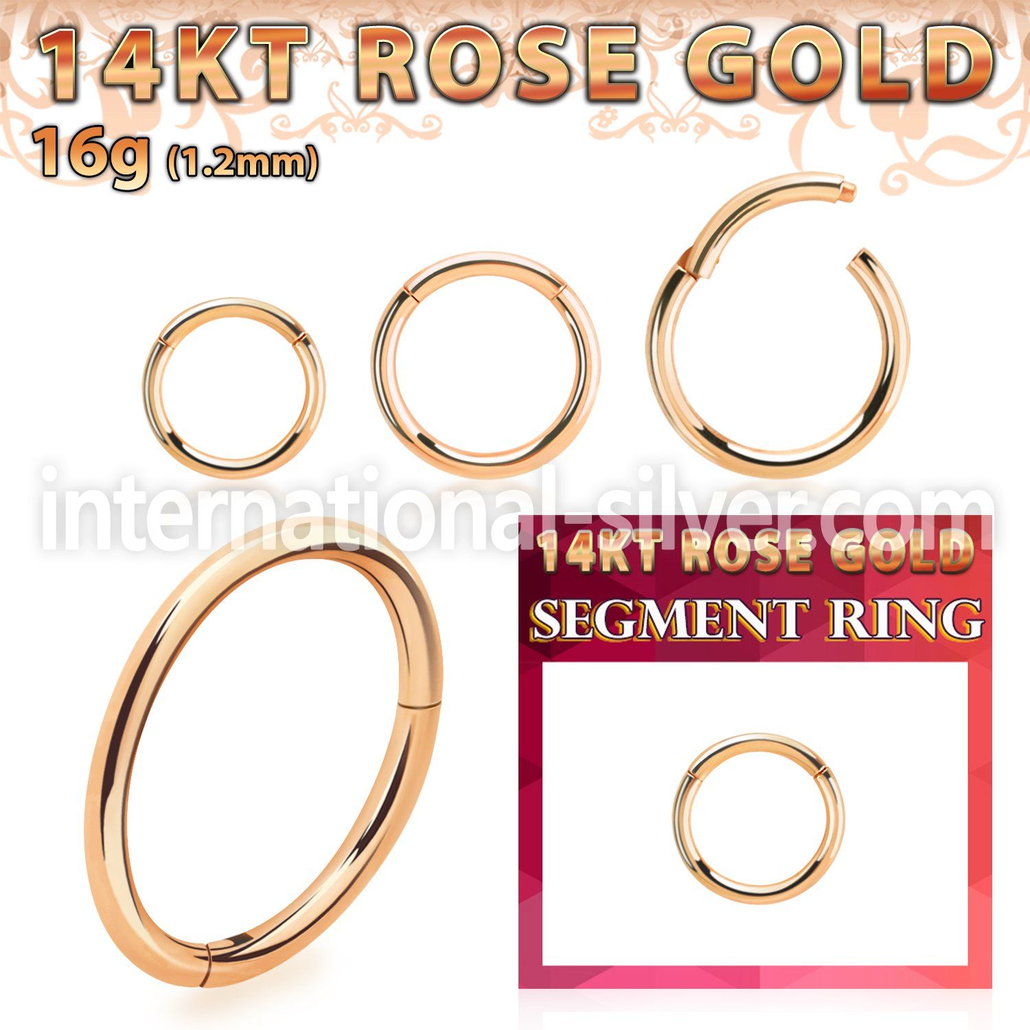 rsegh16 14 karat rose gold hinged segment hoop 16g