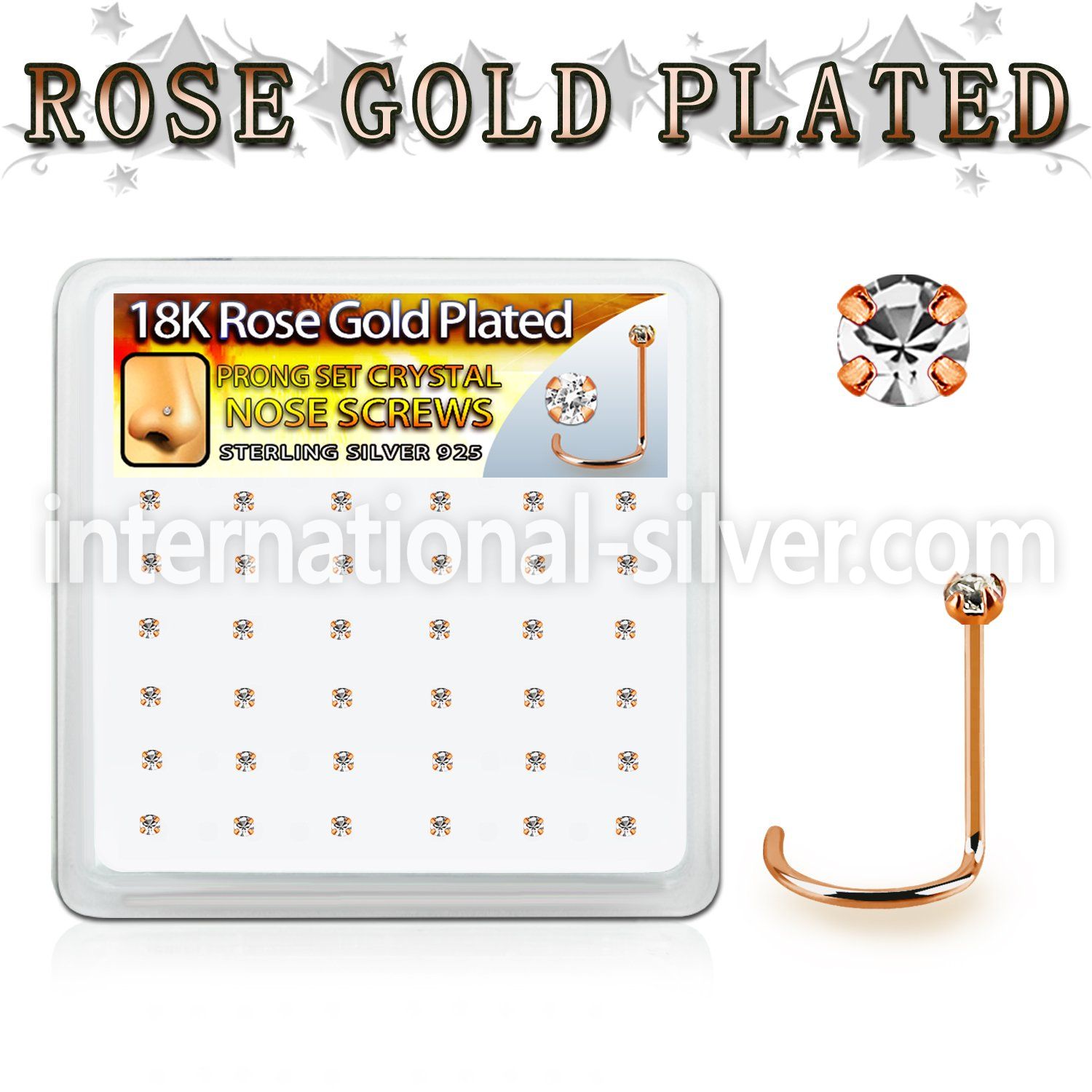 rsnwpxc rose gold plated silver nose screws w set 1.5mm crystals