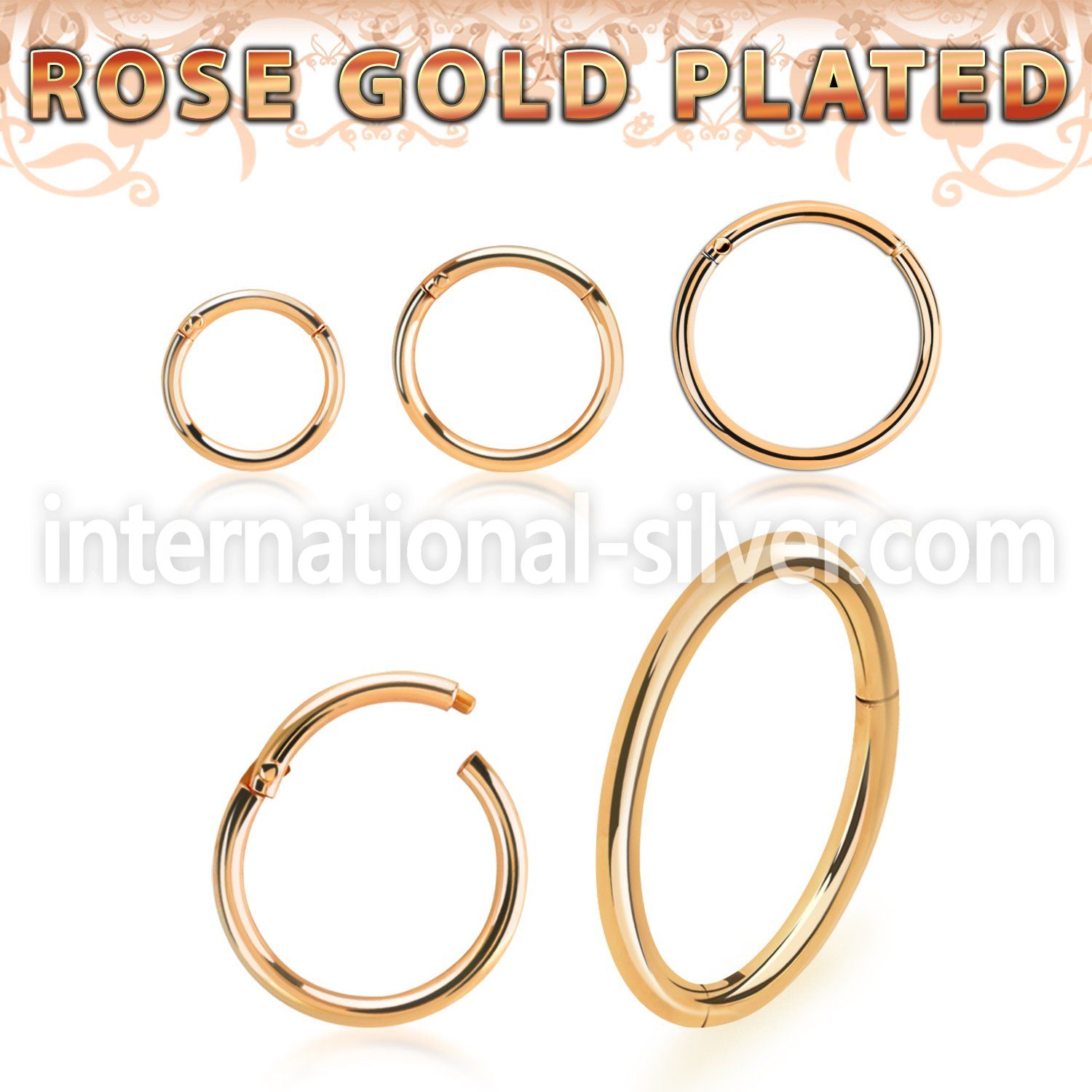 rssegh18 rose gold plated silver hinged segment hoop 18g
