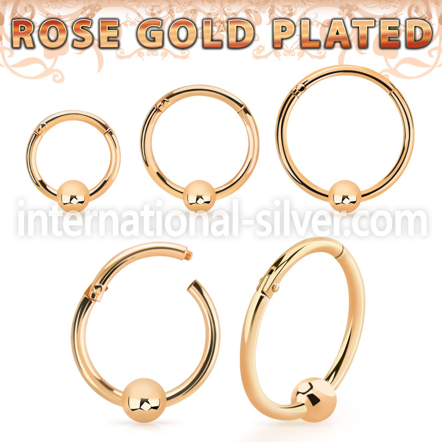 rssegh18b3 rose gold plating silver hinged segment hoop 18g