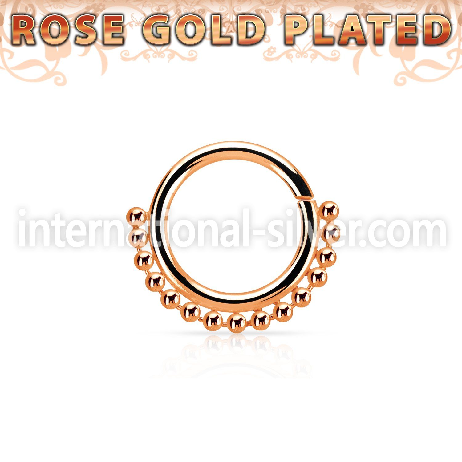 rsspv16 rose gold plated silver seamless septum ring,16g w beads