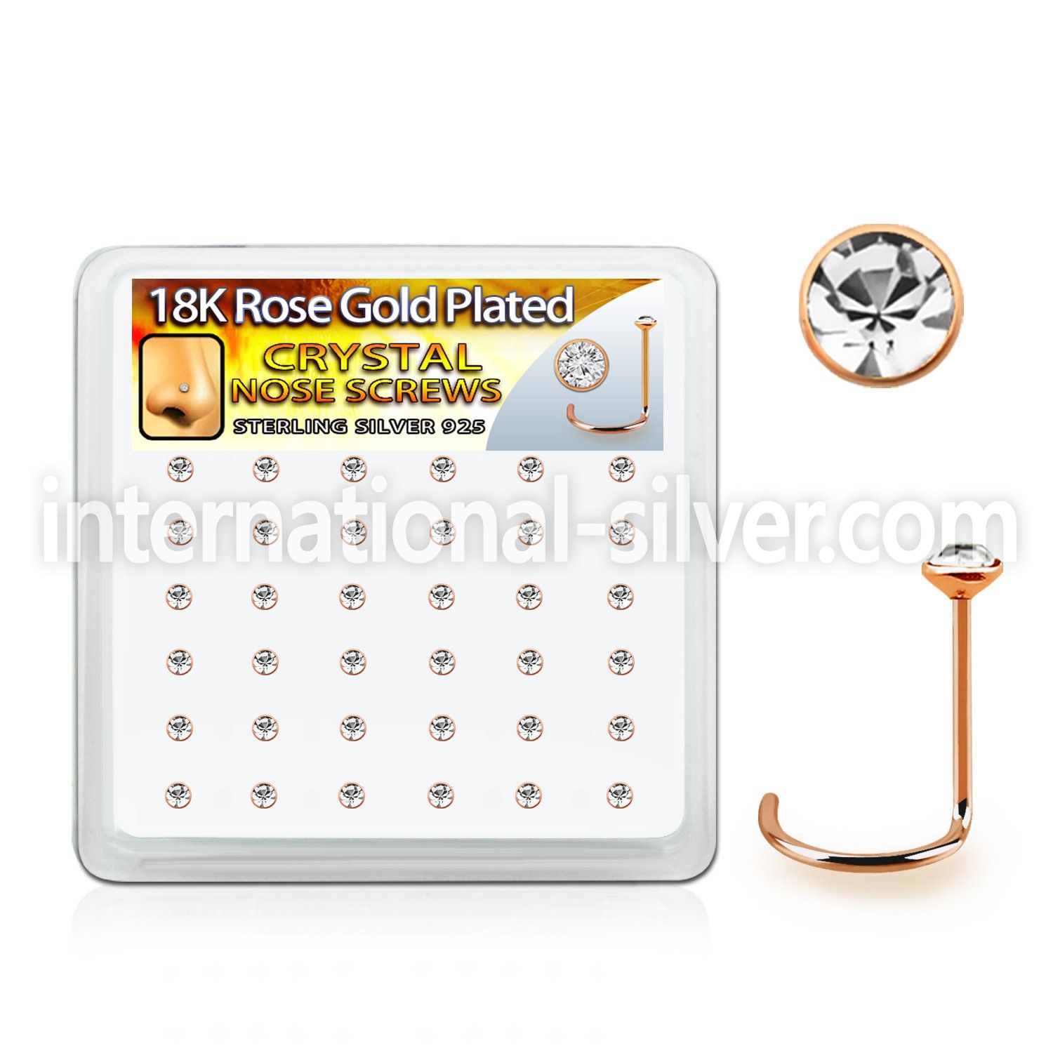 rsw14xc box rose gold plated silver nose screws w 2mm crystals