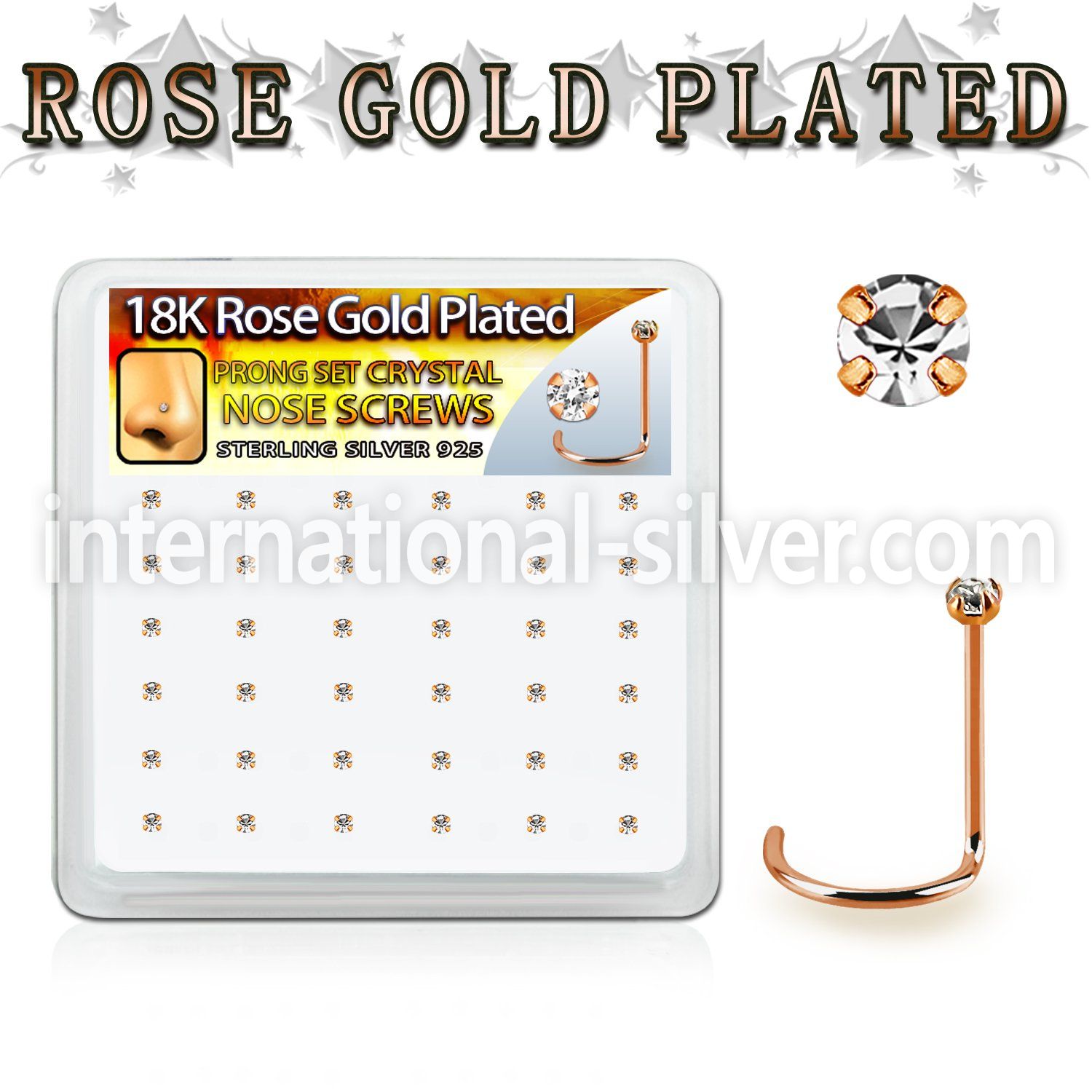 rswp6xc rose gold plated silver nose screws w set 1.25mm crystal