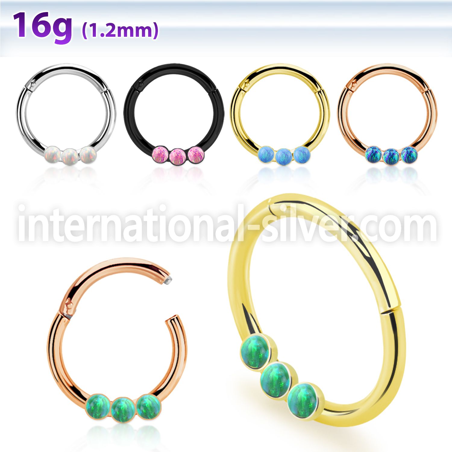 segh16eo pvd steel hinged segment hoop 16g synthetic opals