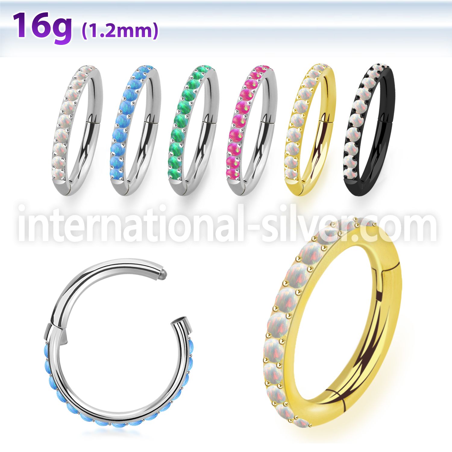 sgsh10op steel hinged segment hoop 16g outward cnc opals