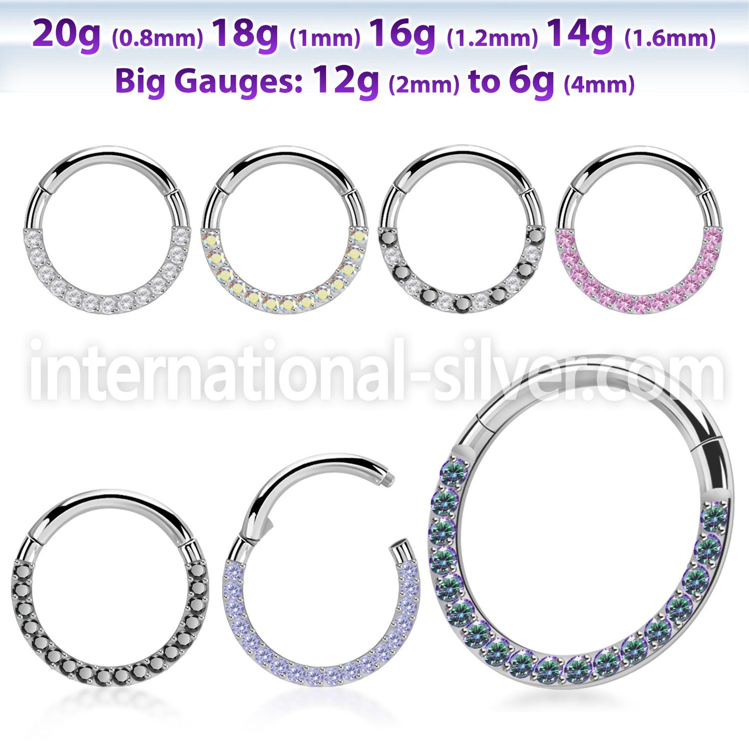 sgsh11 surgical steel segment ring cz stones at side