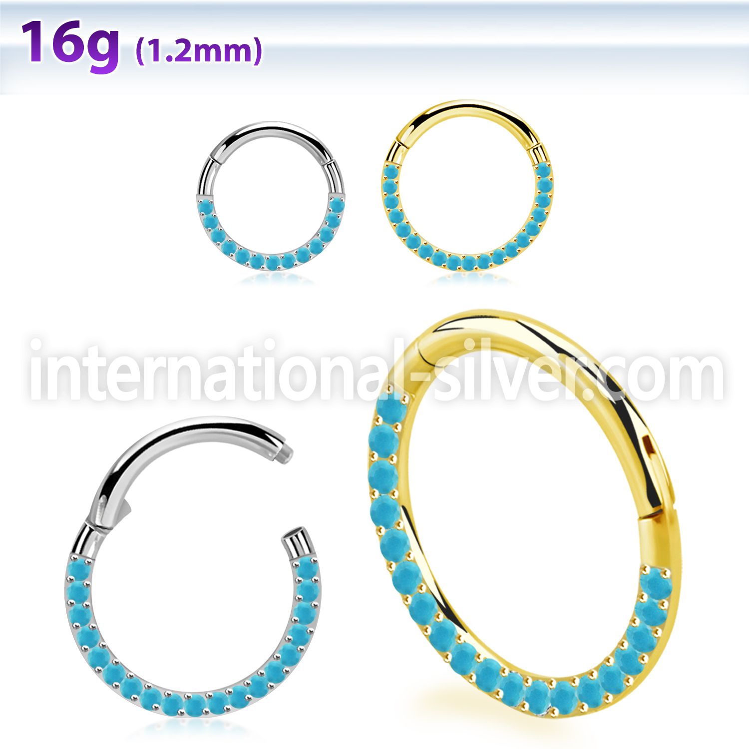 sgsh11tq steel hinged segment hoop 16g side cnc turquoise