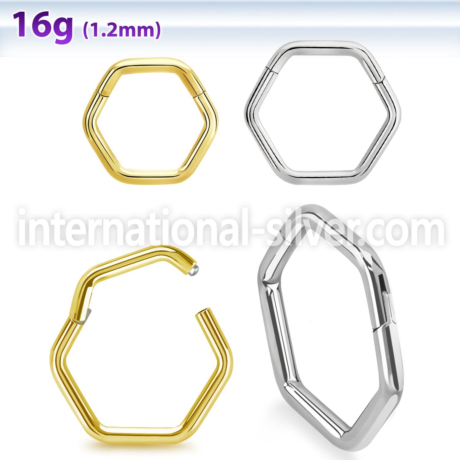 sgsh13 surgical steel hinged segment hoop 16g hexagon shape