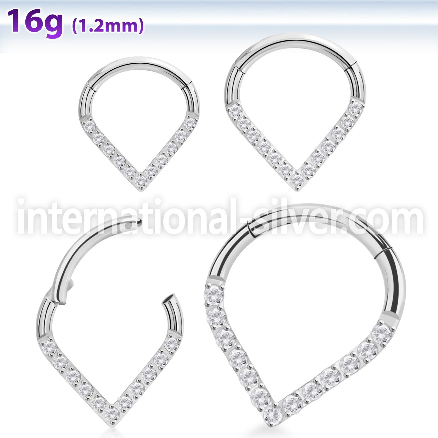 sgsh15 surgical steel hinged segment hoop round cz pear
