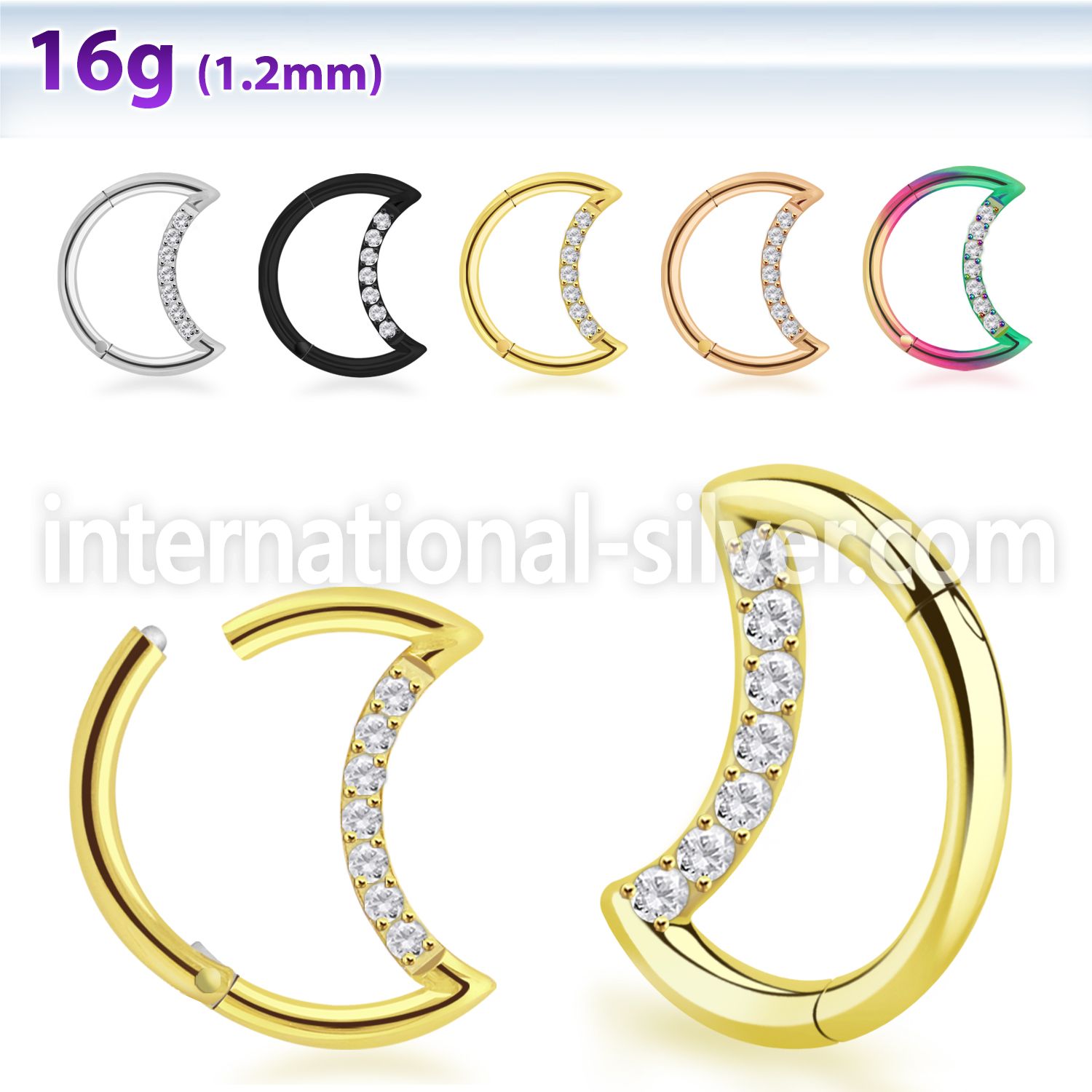 sgsh1 steel hinged segment hoop 16g cnc cz crescent moon