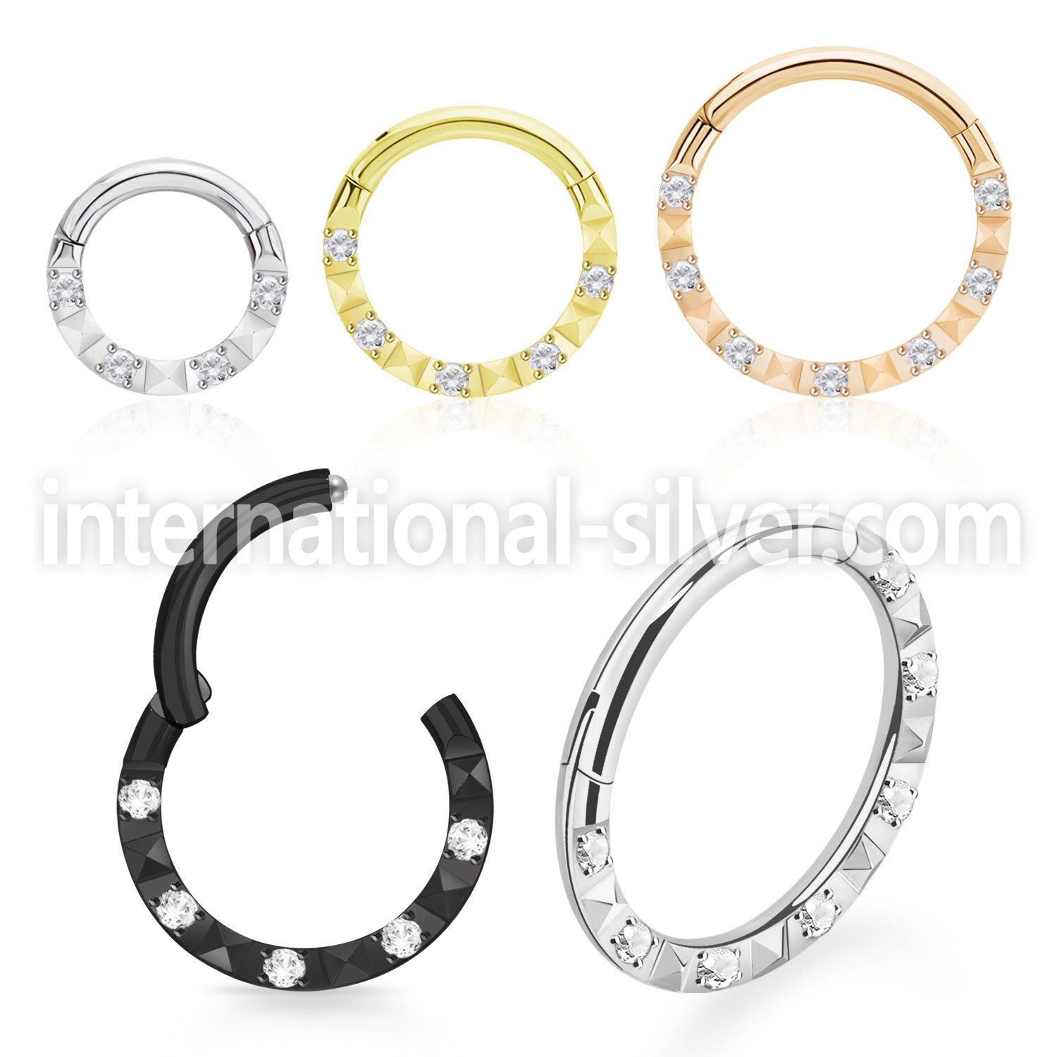 sgsh25 pvd steel hinged segment hoop 16g cz diamond pattern