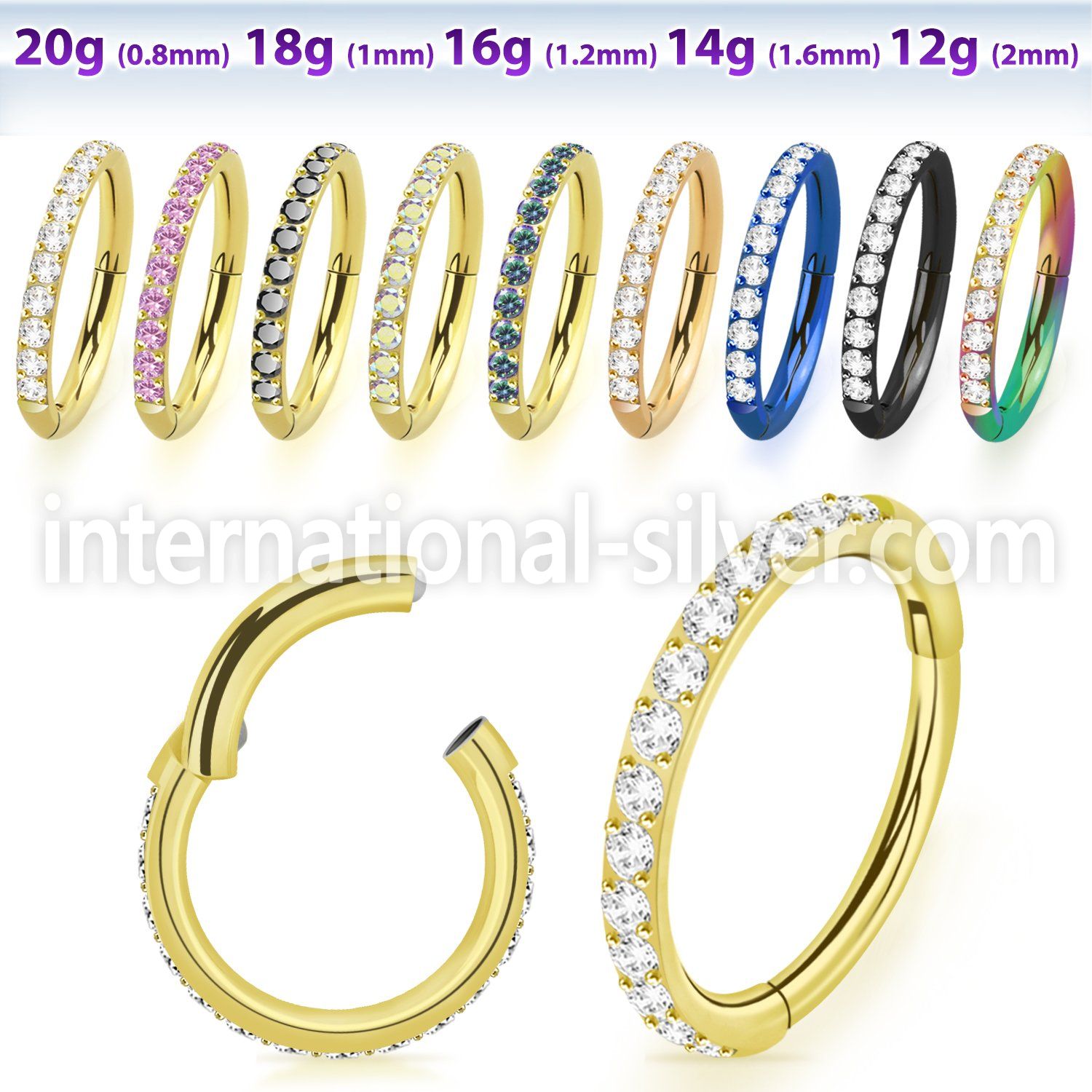 sgtsh10 anodized surgical steel segment ring cz stones
