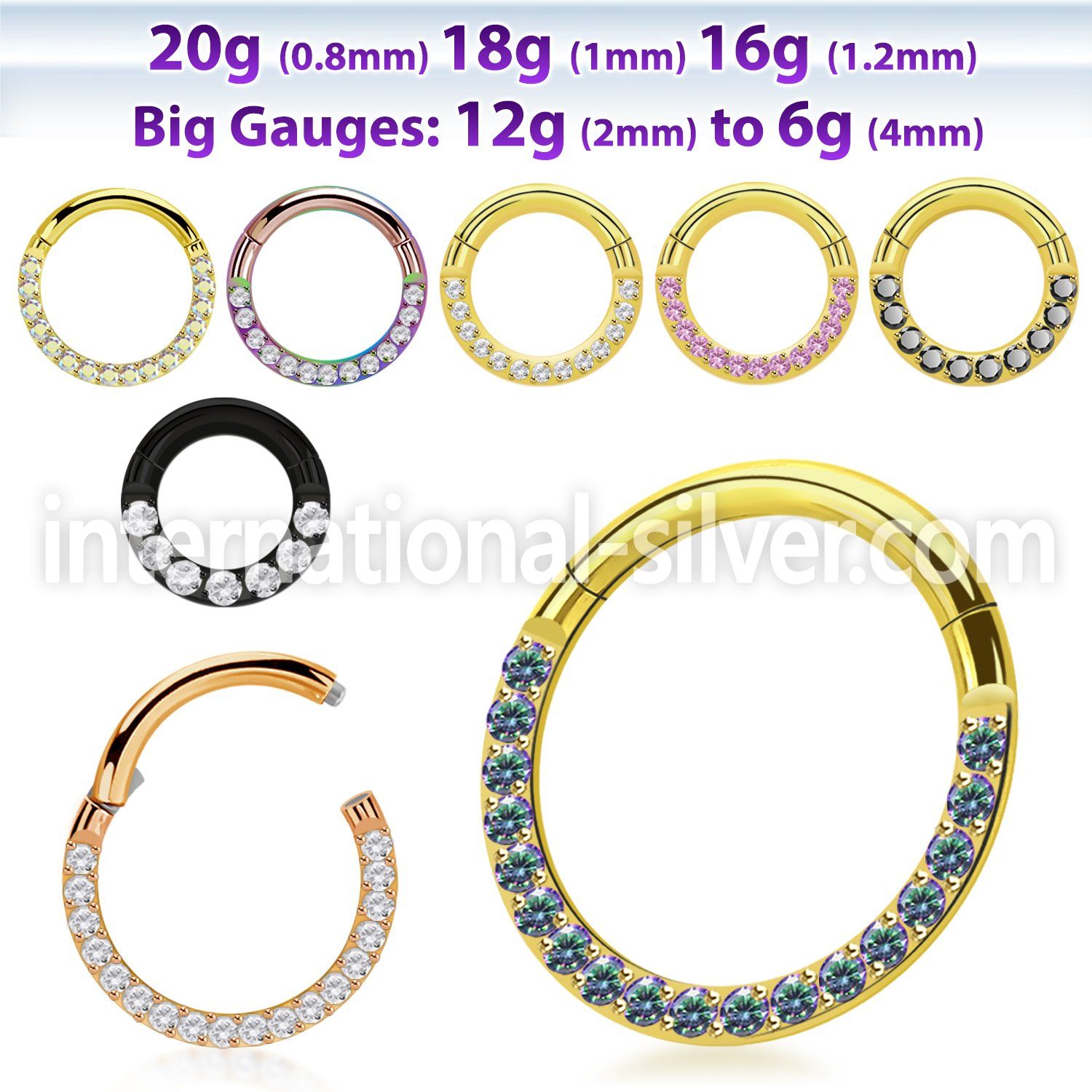 sgtsh11 anodized surgical steel segment ring cz stones side