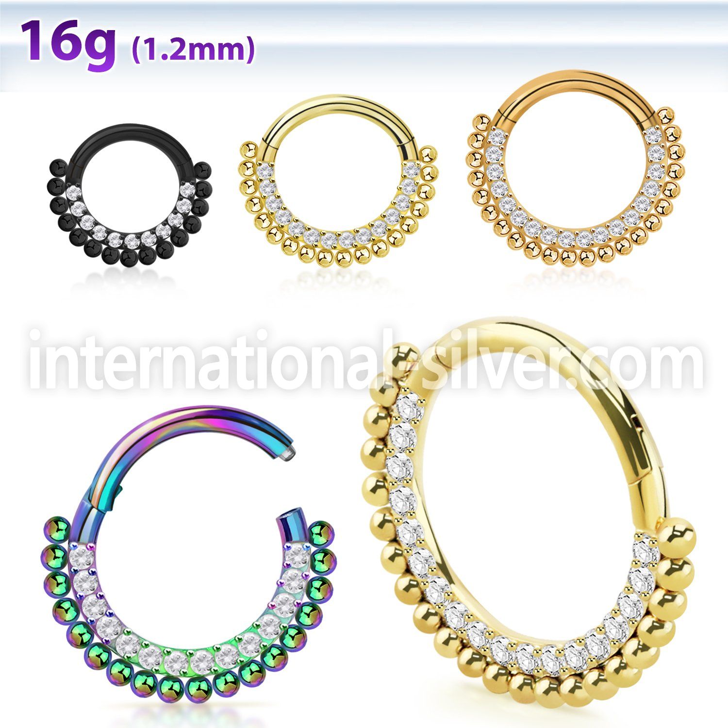 sgtsh18 anodized surgical steel hinged segment hoop cz ball