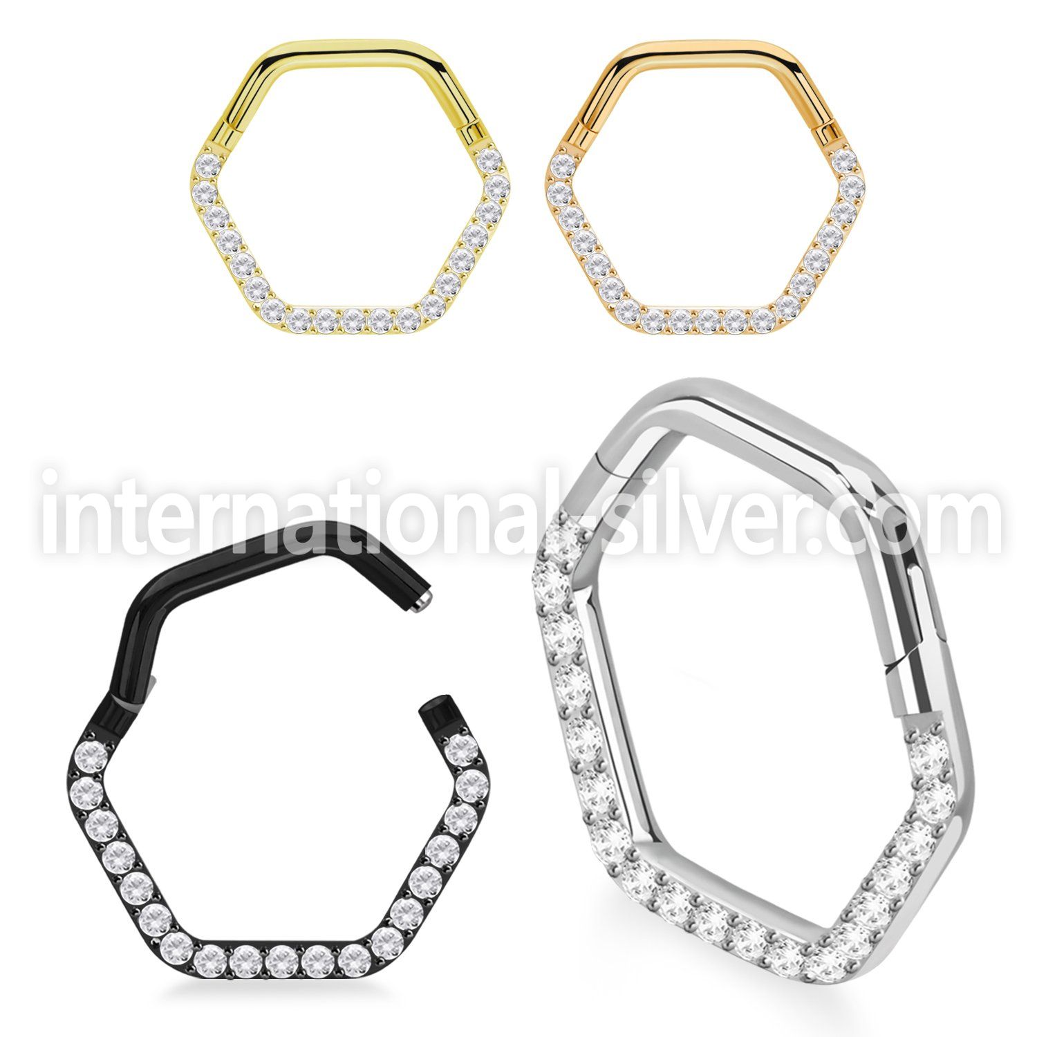sgtsh34 pvd plating steel hinged segment hoop cnc cz hexagon