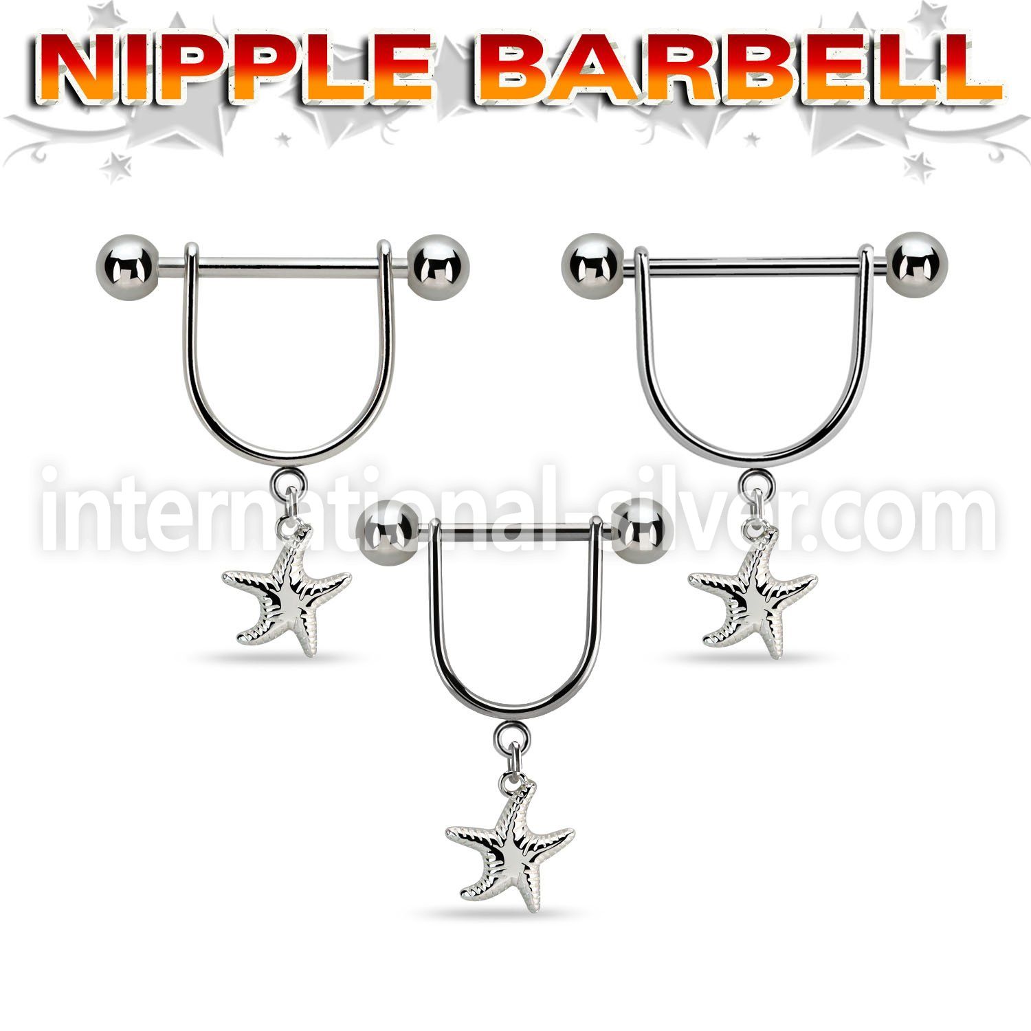 snpod25 steel nipple stirrup 14g w dangling plain starfish