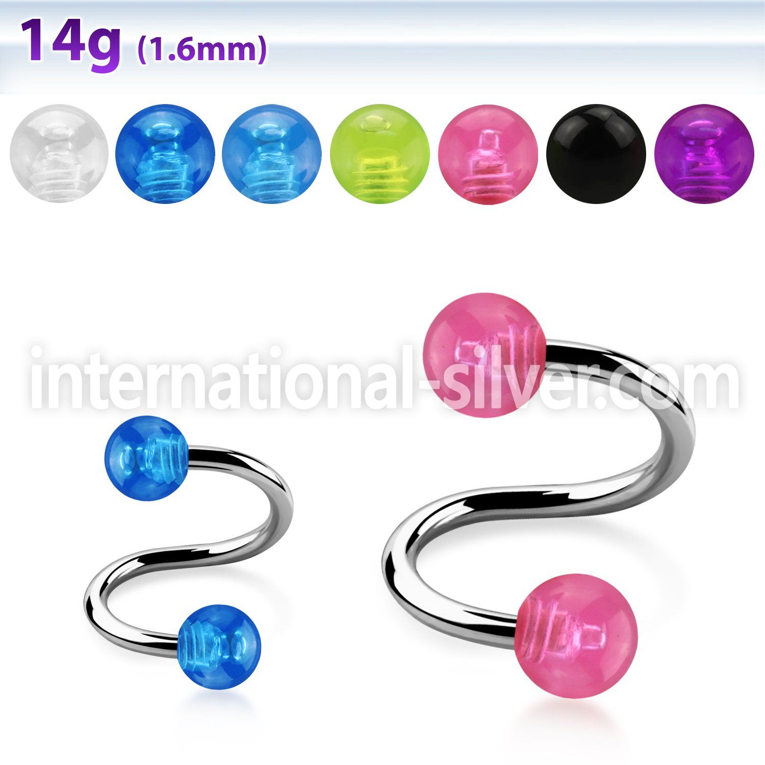 spbuv spirals twisters surgical steel 316l with acrylic parts eyebrow