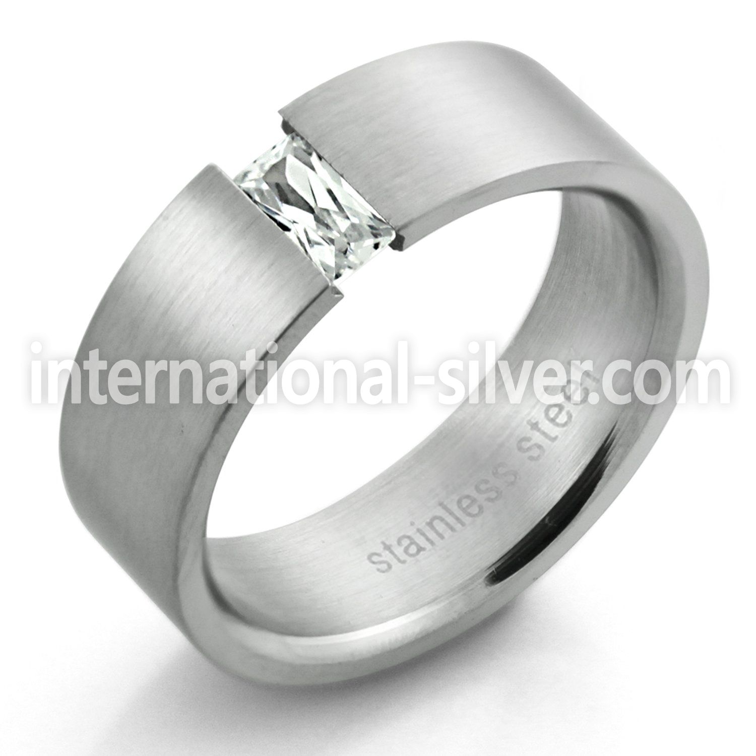 src4 matte stainless steel ring with 3x6mm clear crystal