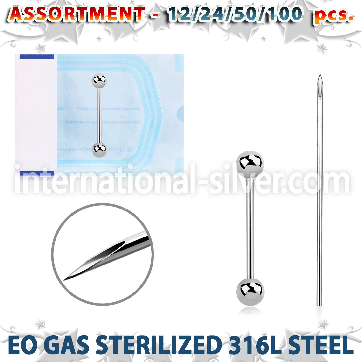 sset06 professional piercing kit steel tongue barbell needles