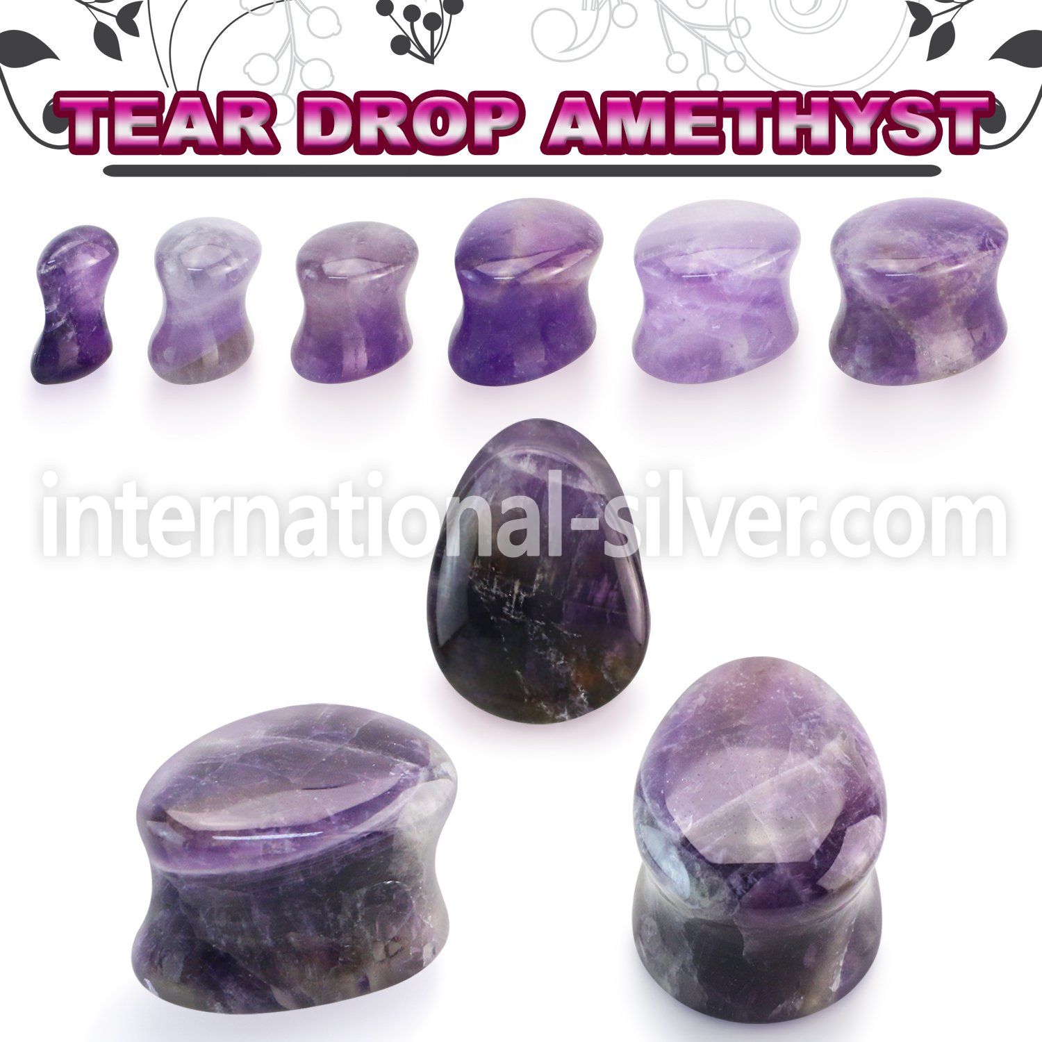 tgsd amethyst double flare saddle ear plug teardrop shape