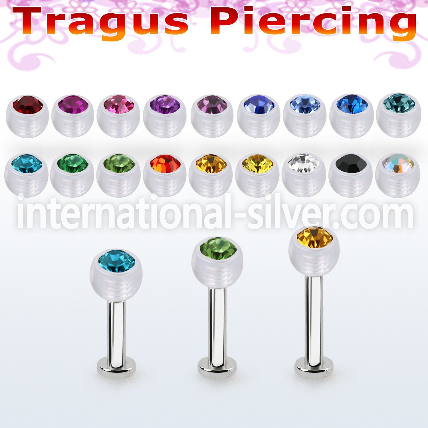 tlbajb4s 316l steel tragus labret 16g w a 4mm bio flex jewel ball
